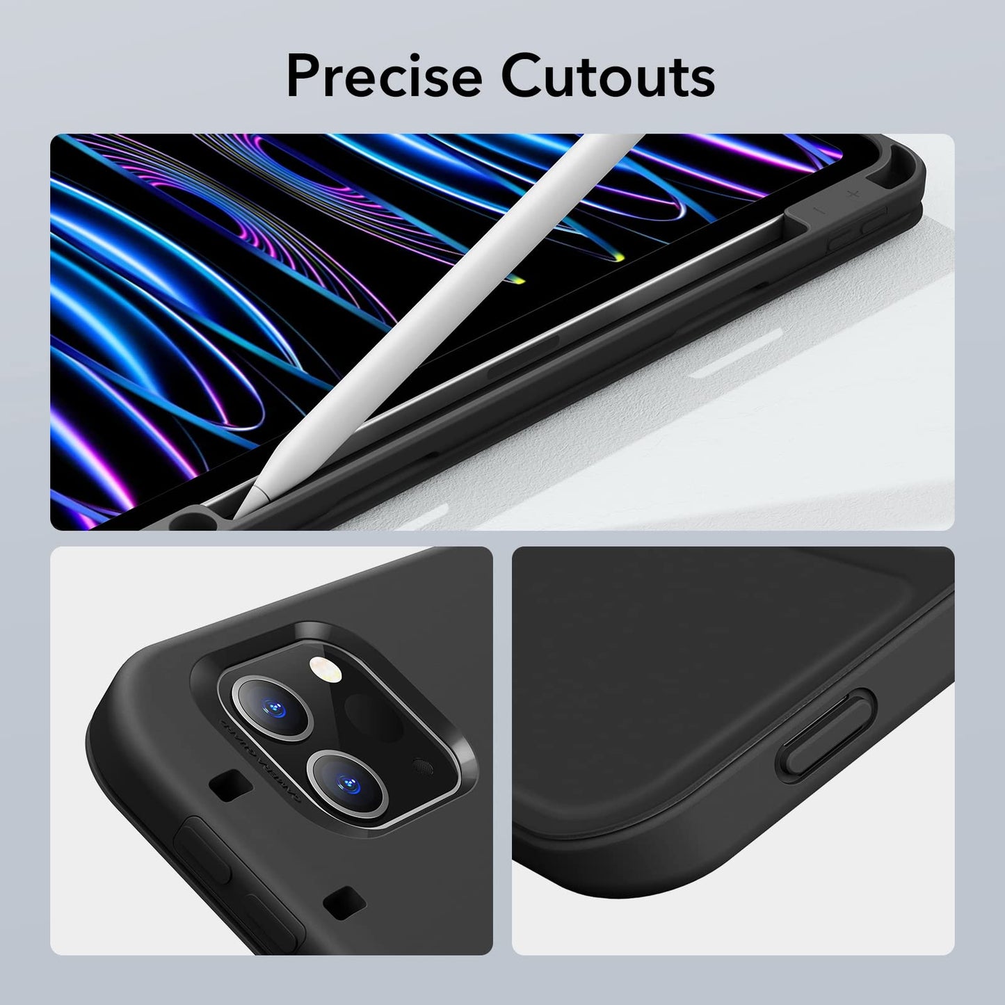 ESR Funda Compatible iPad Pro 11” (2022/2021,4ª/3ª Gen) con Portalápices, Soporte Pencil 2, Cubierta Trasera Flexible, Soporte Tríptico, Modo Automático de Reposo/Actividad, Serie Rebound, Negro