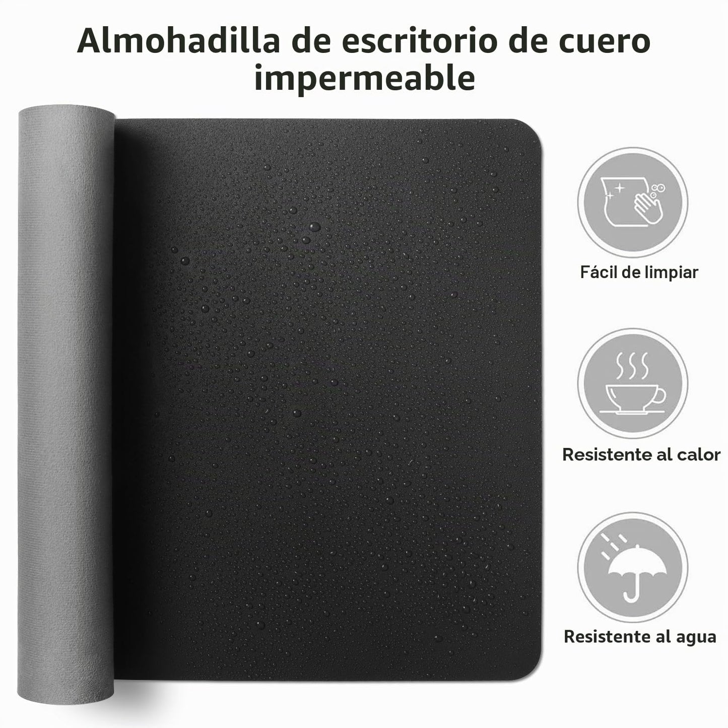 Alfombrilla de escritorio, alfombrilla de ratón, protector de escritorio, papel secante de cuero de PU antideslizante para juegos de oficina/hogar(Negro,23.6"x13.7")