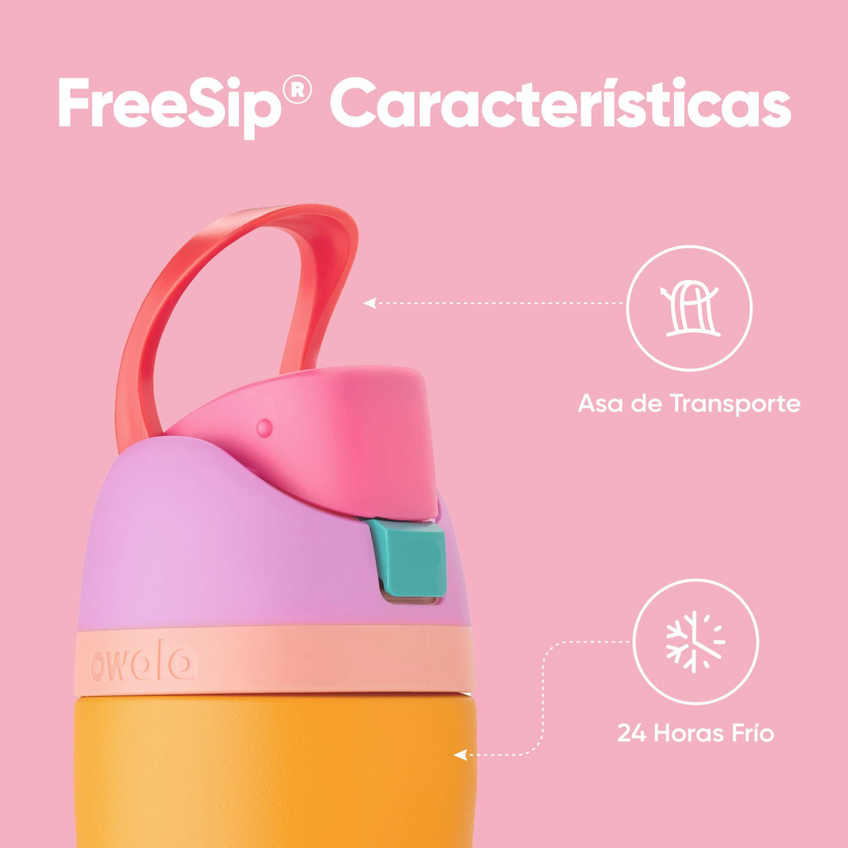 Owala FreeSip botella agua acero inoxidable con pajita, 710 ml - Botella térmica a prueba de fugas para el deporte y los viajes, sin BPA, Tropical
