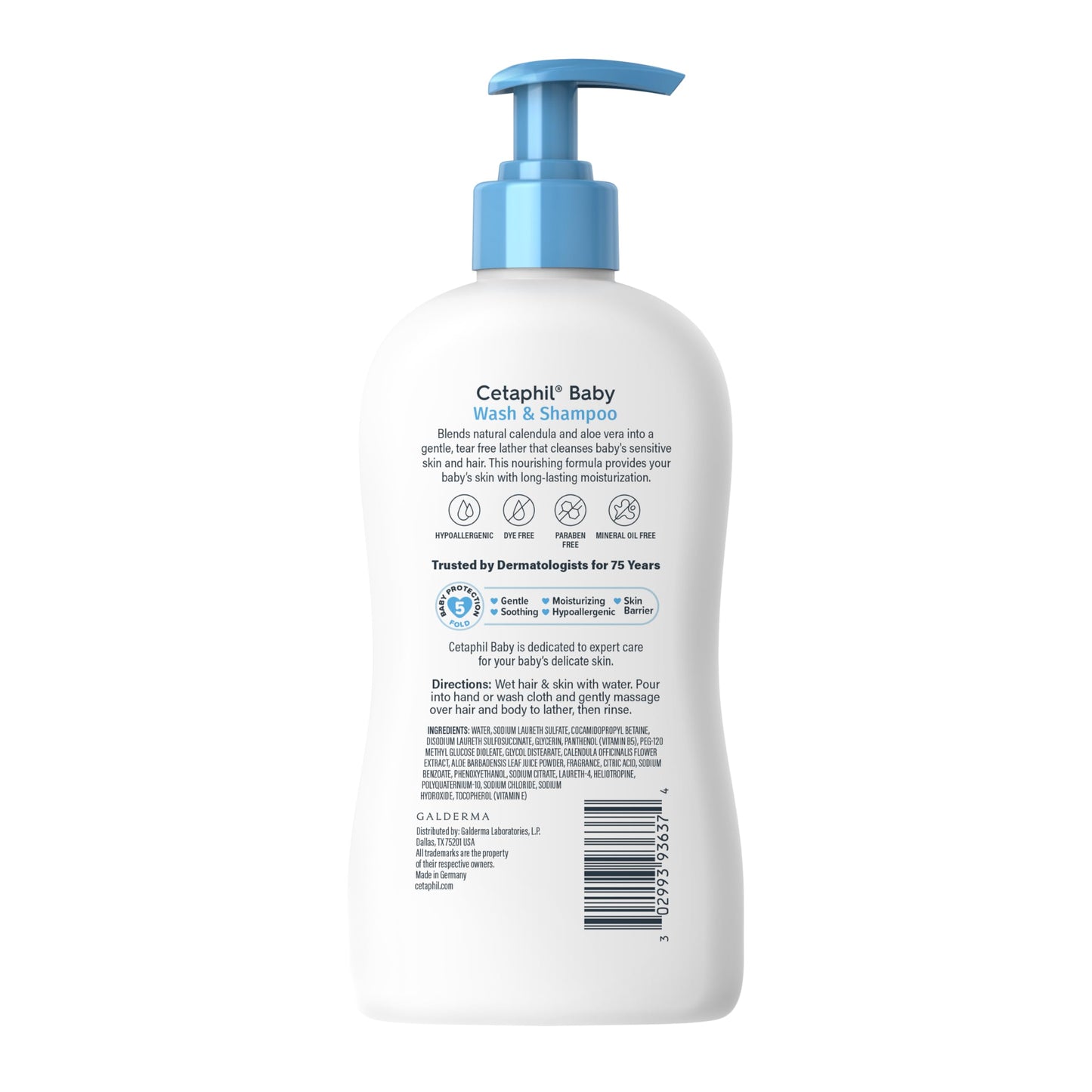 Cetaphil Champú para bebé con caléndula orgánica, sin desgarros, parabenos, colorantes y aceite mineral, 13.5 onzas líquidas