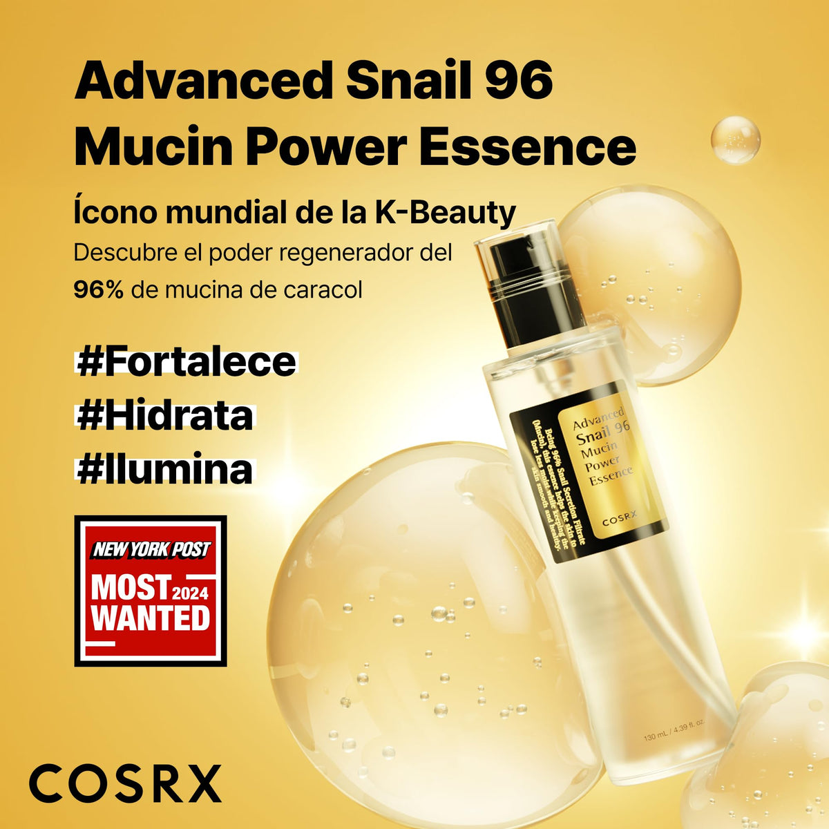 COSRX Snail Mucin 96% Power Face Serum 3.38 fl oz 100ml, Serum Hidratante para el Rostro, Cuidado Personal, Piel Brillante bajo el Maquillaje, Cuidado de la Piel Coreano, Belleza Coreana