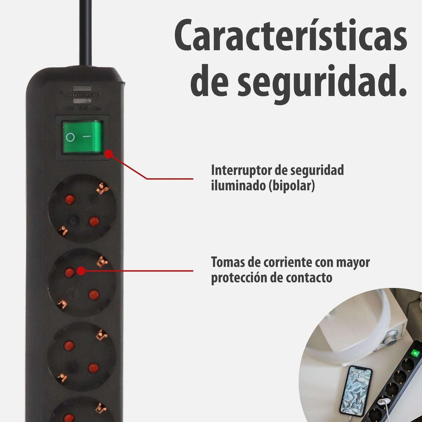 Brennenstuhl Eco-Line regleta de enchufes con 6 Tomas de Corriente (Cable de 1,5m, Interruptor) Negro