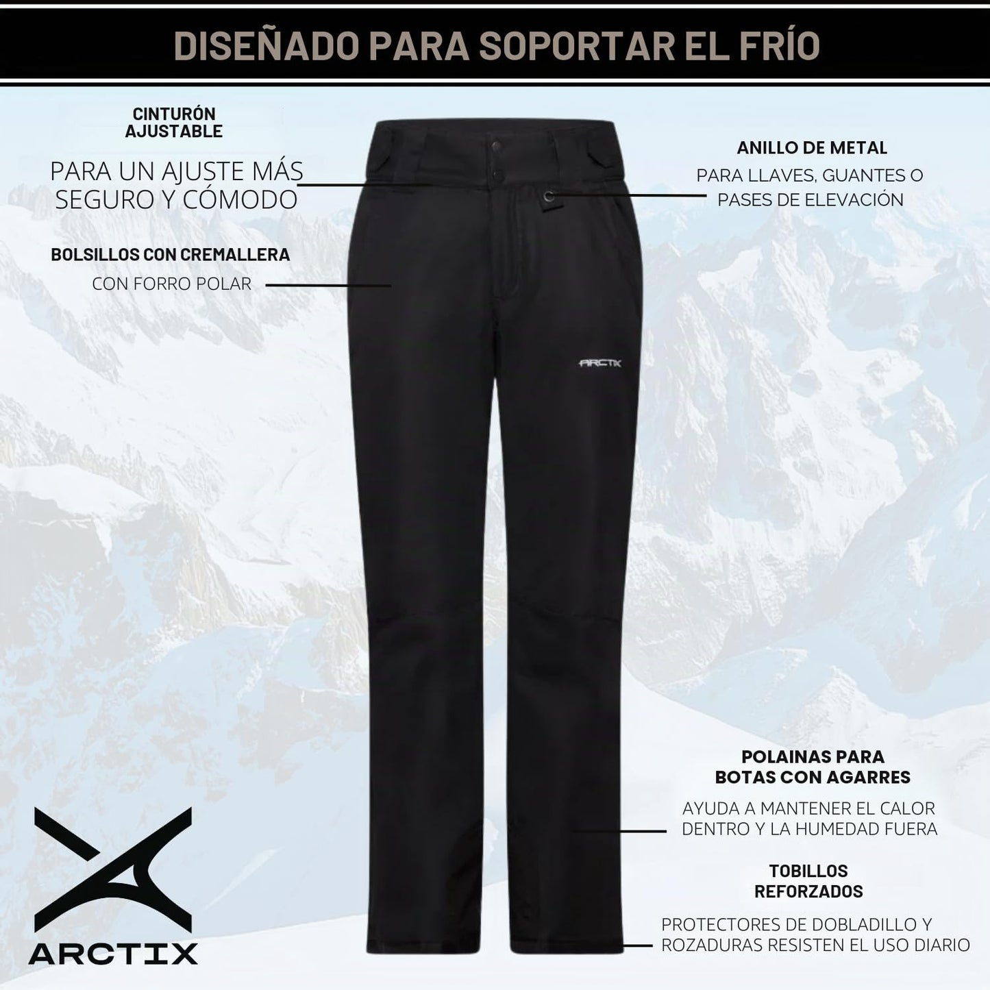 ARCTIX Pantalones de Nieve para Mujer, Color Negro, Talla L
