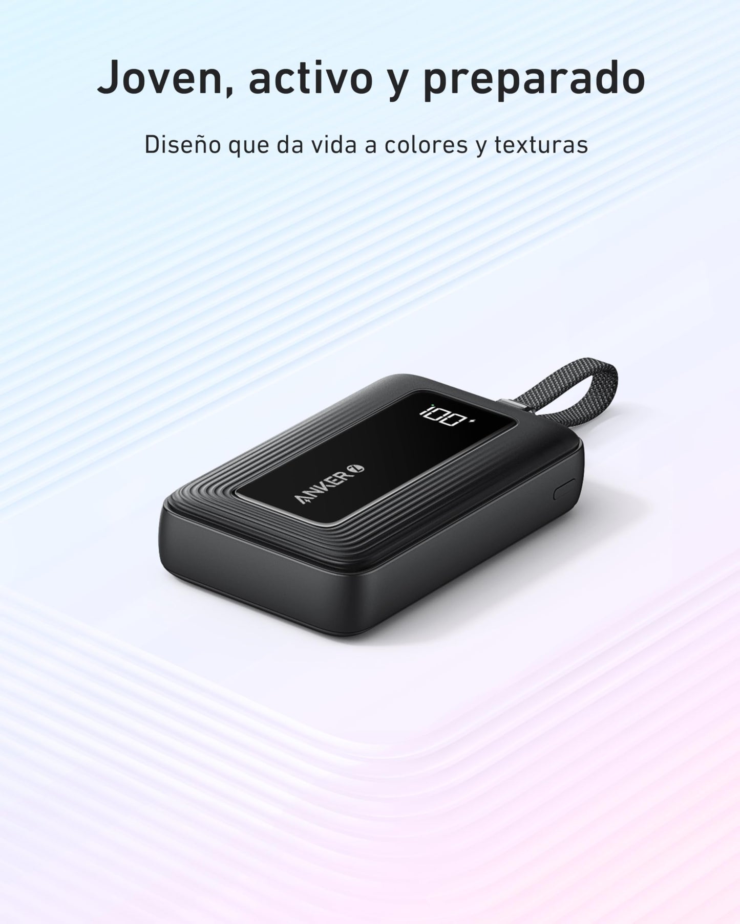 Anker Zolo Power Bank, Cargador Portátil de Alta Velocidad de 10000mAh 30W con Cable USB-C Integrado, 1 USB-C & A, Batería para iPhone 17/16/15/14/13, MacBook, Galaxy, iPad y Más