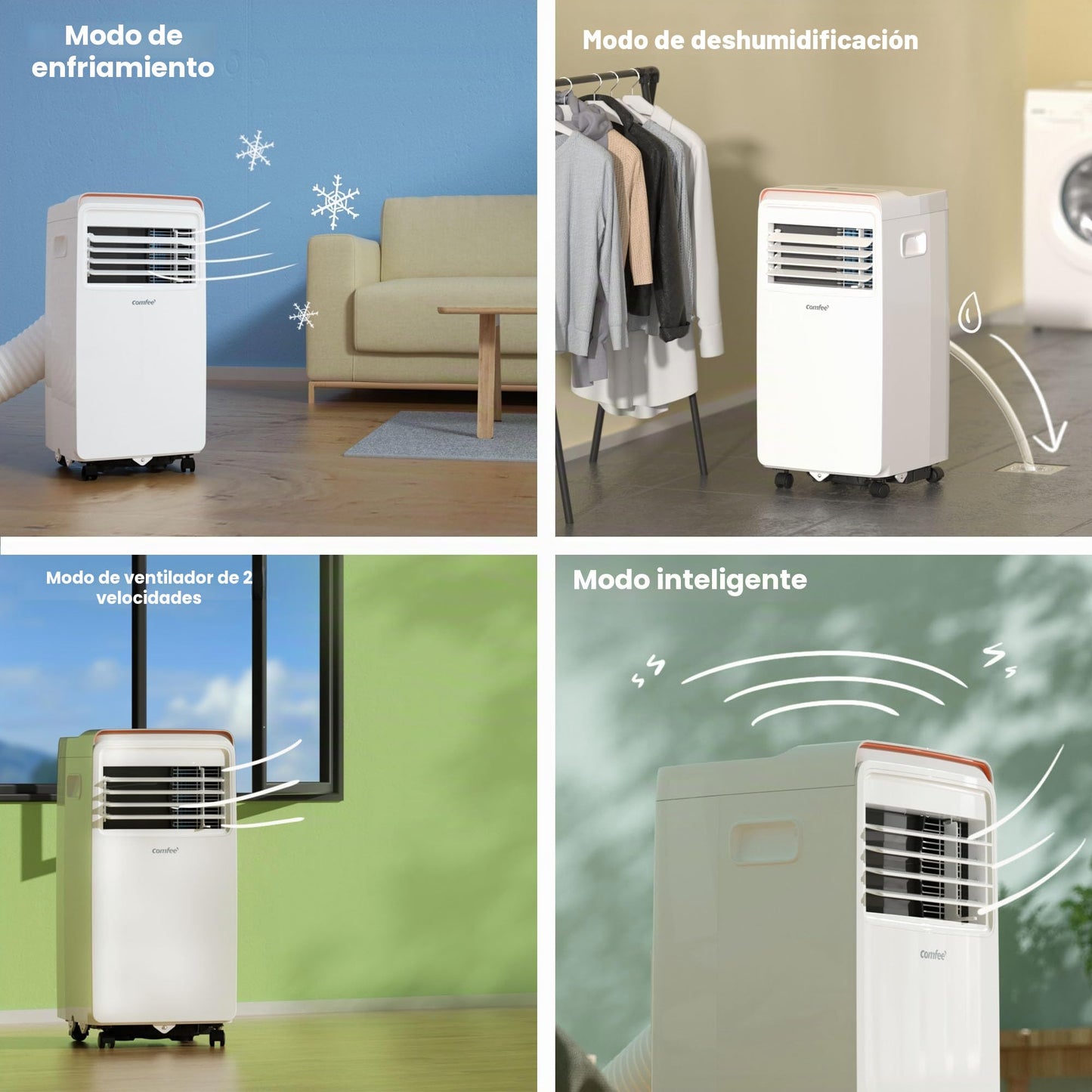 COMFEE' Aire acondicionado móvil Mini Cool Pro 7000 BTU/H, 2,0 kw, aire acondicionado 3 en 1, 4 modos, filtro HEPA, función de Follow me, temporizador, modo nocturno, para habitación de 25 ㎡/68 m³