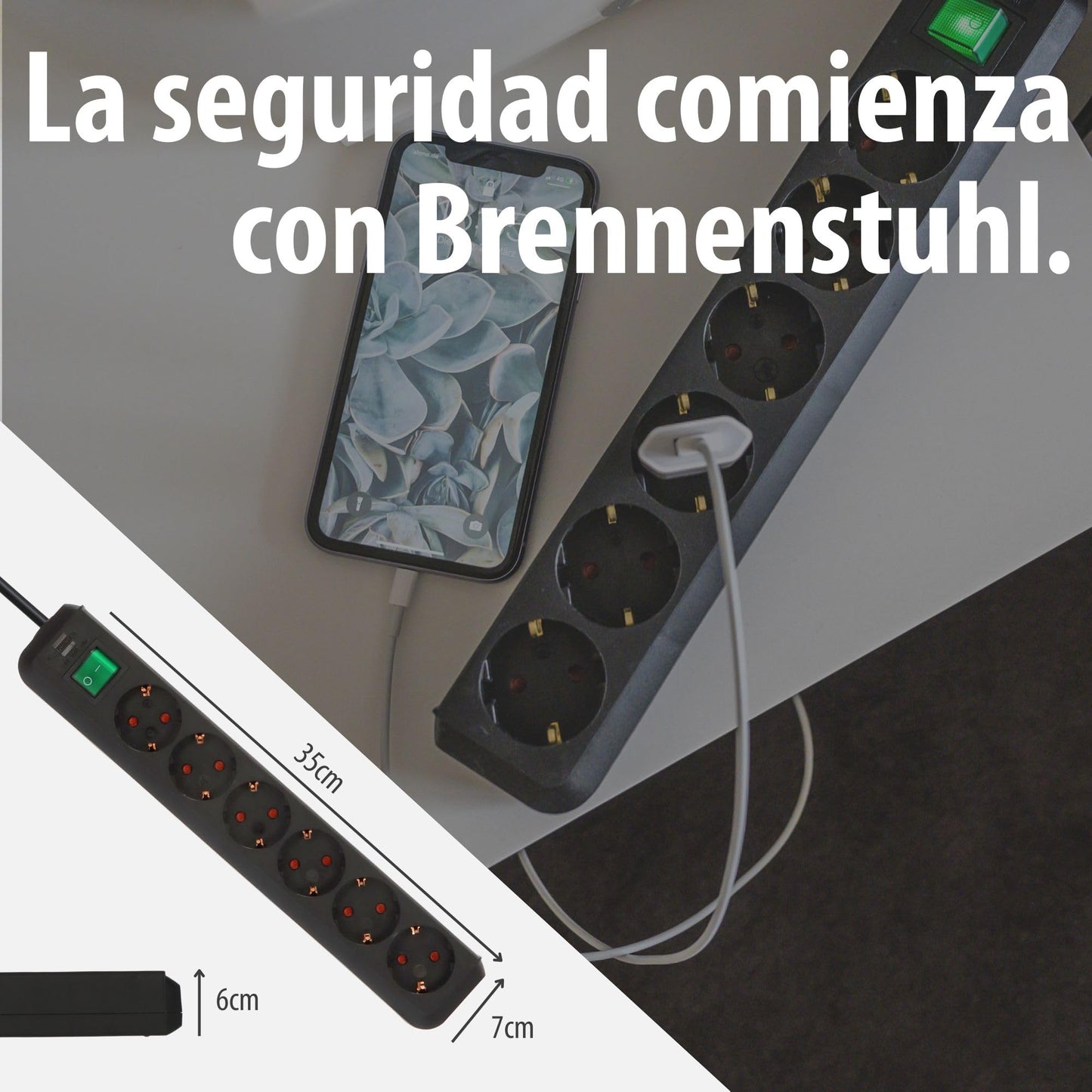 Brennenstuhl Eco-Line regleta de enchufes con 6 Tomas de Corriente (Cable de 1,5m, Interruptor) Negro