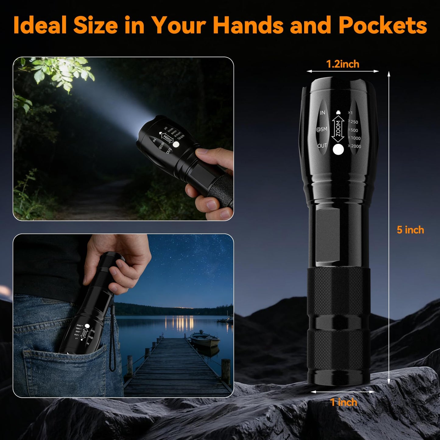 Linterna táctica de grado militar con 5 modos funcionamiento, XML T6 3000 lúmenes, led, impermeable, para una mano, acampada, ciclismo, senderismo, actividades al aire libre o emergencias en el