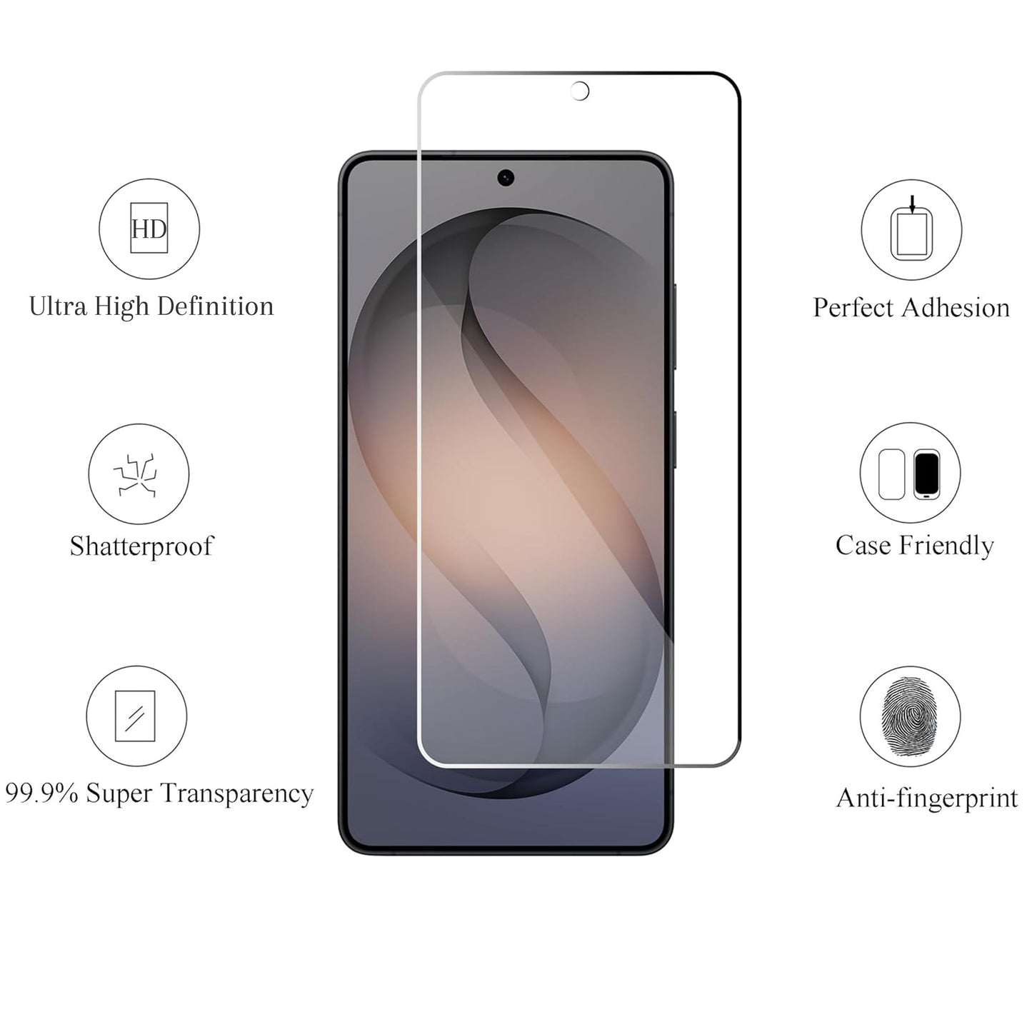 Ailun Protector de pantalla de vidrio para Galaxy S26 Ultra [6.9 pulgadas], paquete de 3 + 2 lentes de cámara, vidrio templado, desbloqueo de huellas dactilares, 0.25 mm, ultra transparente