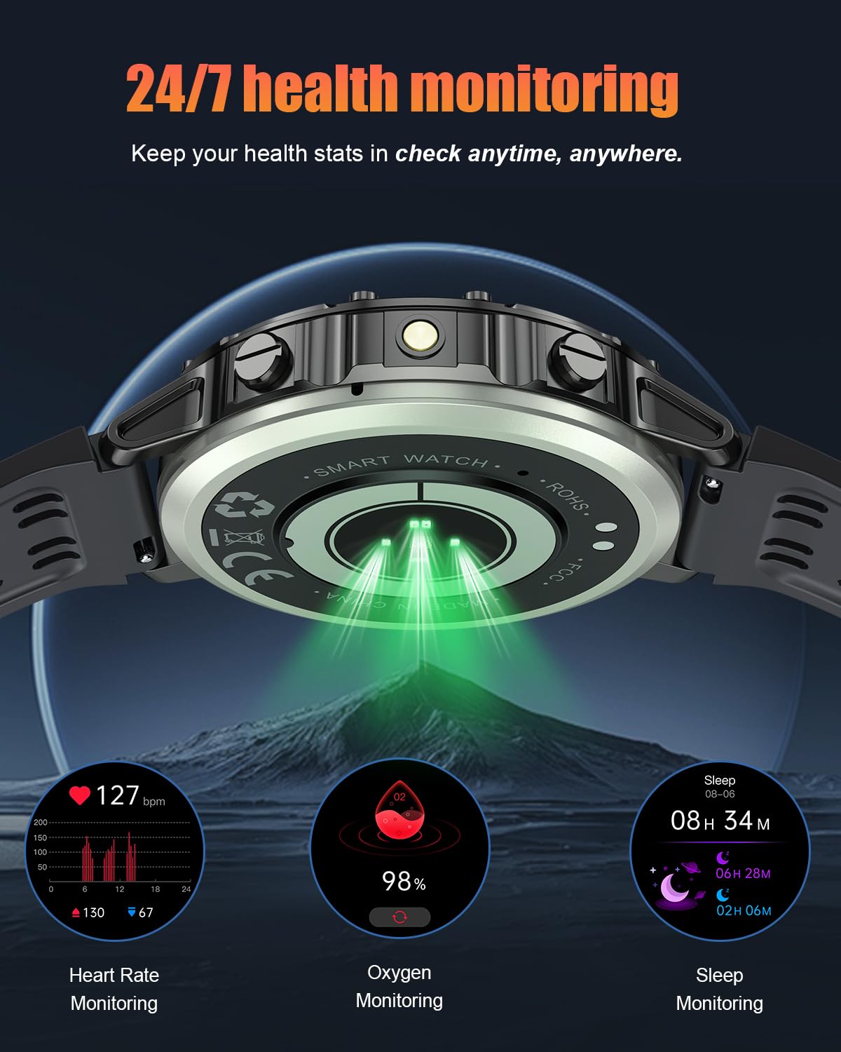 TIMU Reloj Inteligente Hombre Militar, 1.39" HD Smartwatch Hombre con Llamadas BT 5.3, 114+ Modos Deportivos, 24/7 Monitor de Sueño/Podómetro/Pulsómetro,