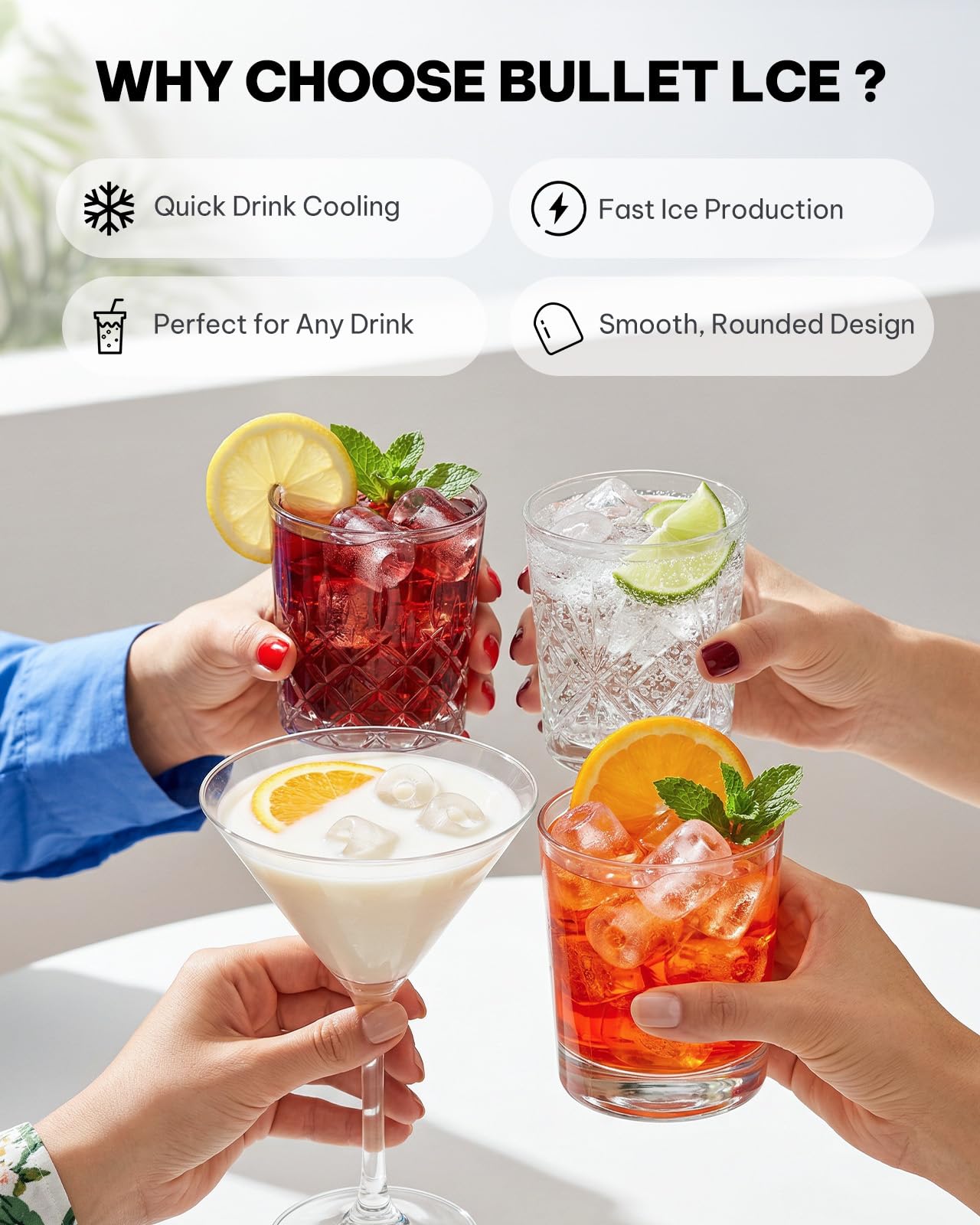 Silonn Máquina de hielo para encimera, máquina de hielo portátil con asa de transporte, máquina de hielo autolimpiable con cesta y pala, 9 cubos en 6 minutos, 26 libras por día