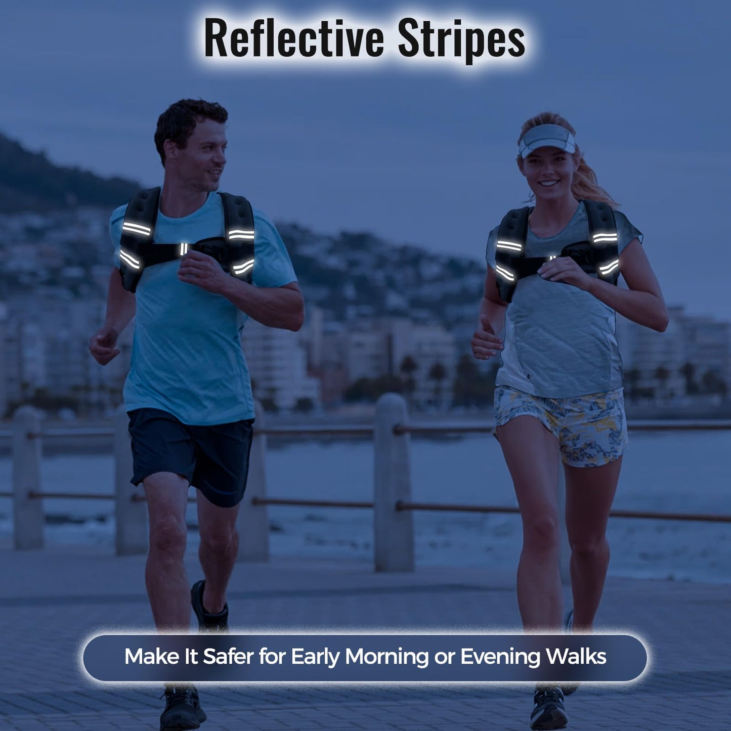 Zeerun Chaleco con peso de 10 libras para mujeres y hombres con rayas reflectantes y hebilla ajustable, cómodo y duradero para caminar, correr y entrenamiento de fuerza, color negro