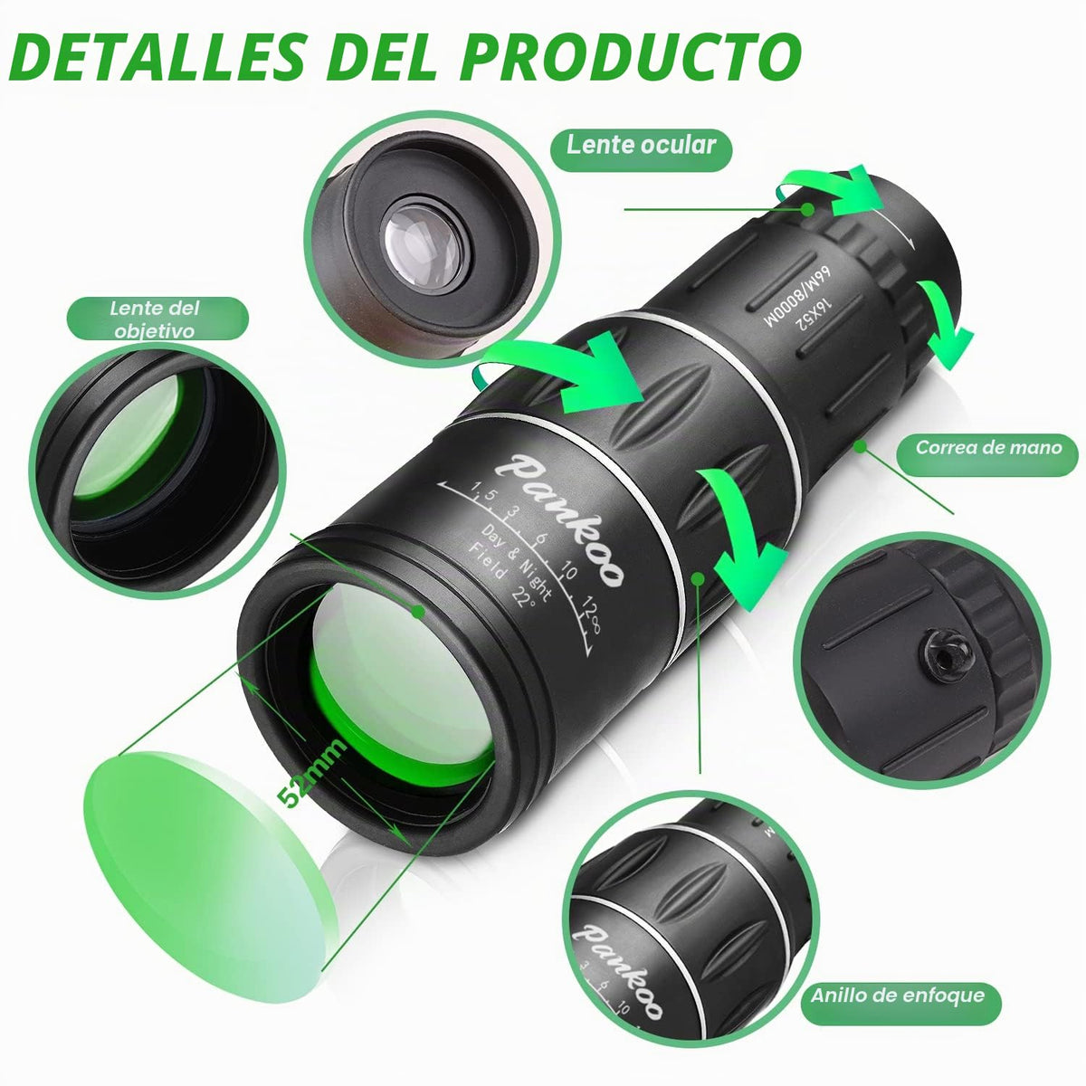 Regalos de cumpleaños para Hombres, papá, Marido, él, telescopio monocular de 16 x 52 Pulgadas de Alta Potencia para Adultos, monoculares compactos de Prisma de Potencia 2023 para Adultos y niños