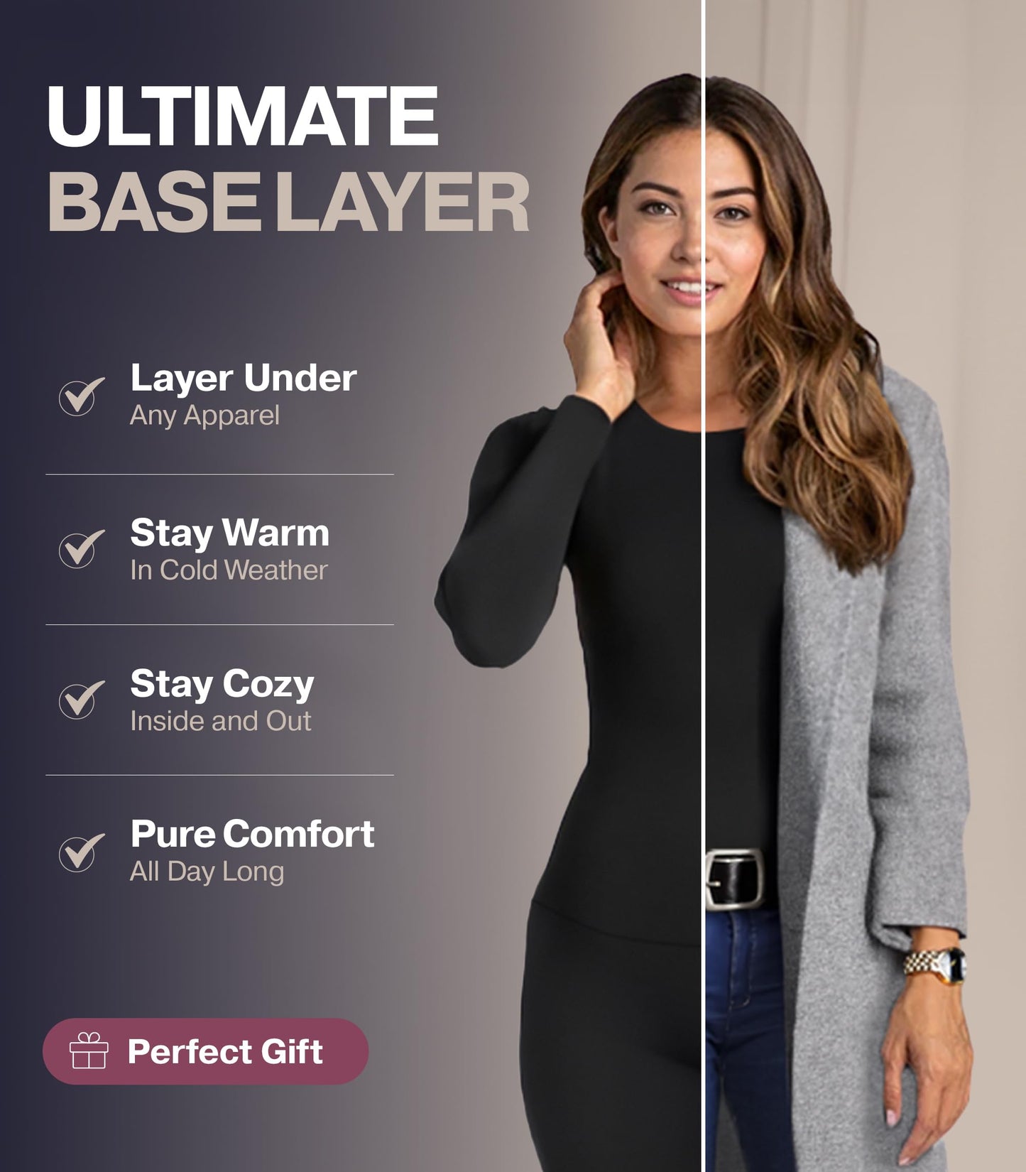 Thermajane Mujeres Ropa Interior térmica Suave con Negro Medio paño Grueso y Suave