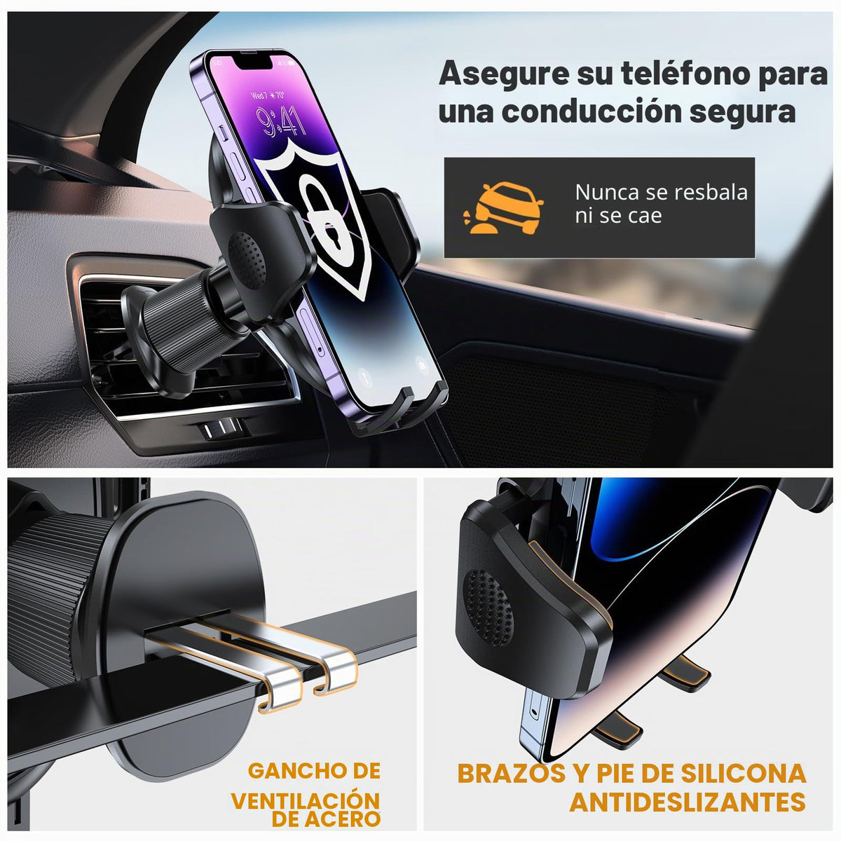 Miracase Soporte para teléfono de coche con clip de gancho de metal, soporte para teléfono móvil de ventilación, soporte universal manos libres para iPhone, Android y todos los teléfonos inteligentes,