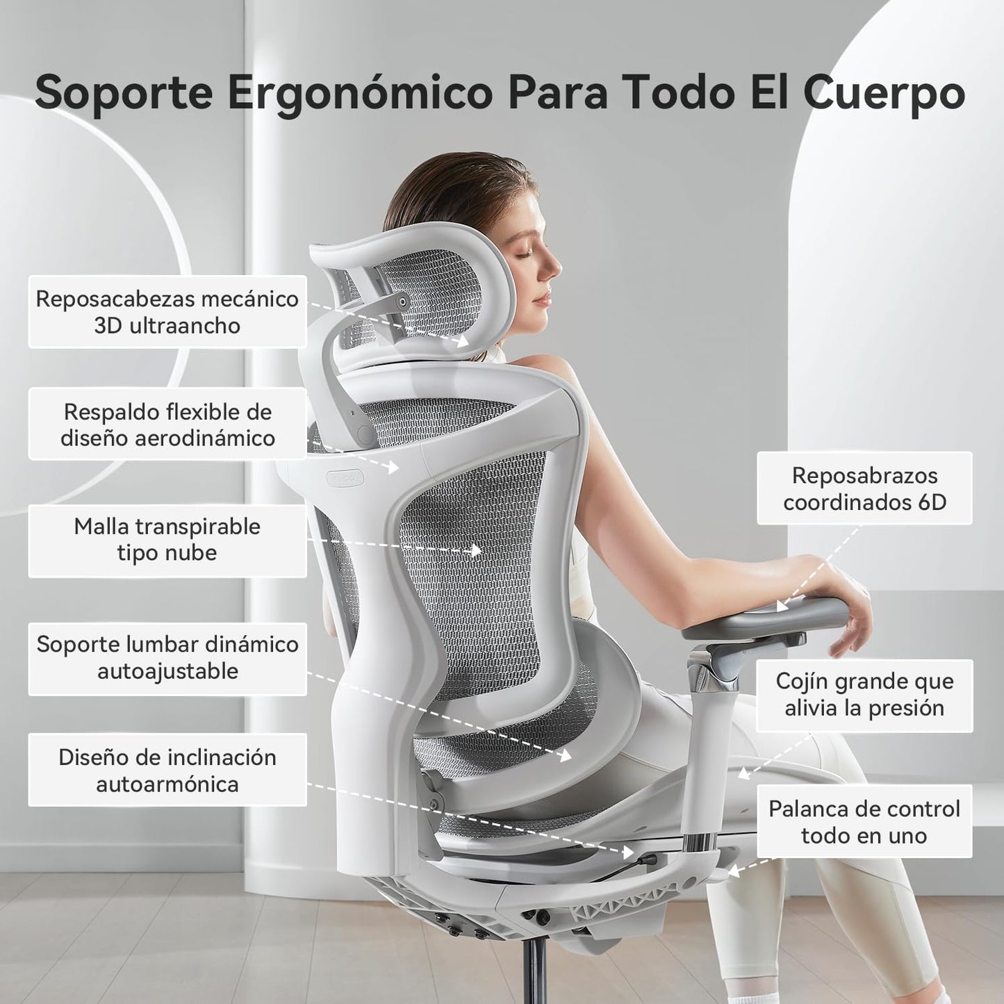 SIHOO Doro C300 Pro Silla de Oficina Ergonómica con Apoyabrazos Ultra Suaves 6D, Soporte Lumbar Dinámico y Ajuste de Profundidad del Asiento (Blanco)(Se envía en Dos Paquetes Separados)