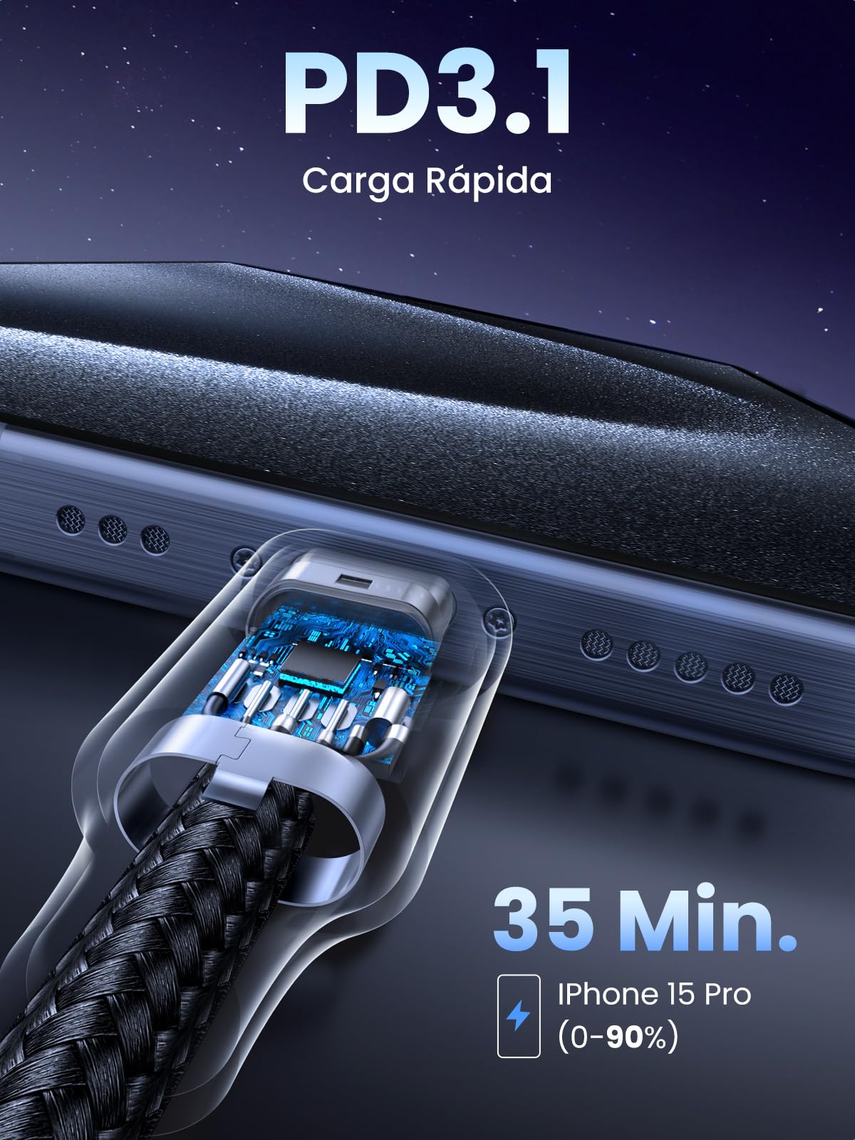 UGREEN Zapix Cable USB C 240W PD 3.1 Carga Rápida Trenzado Nylon (1M)