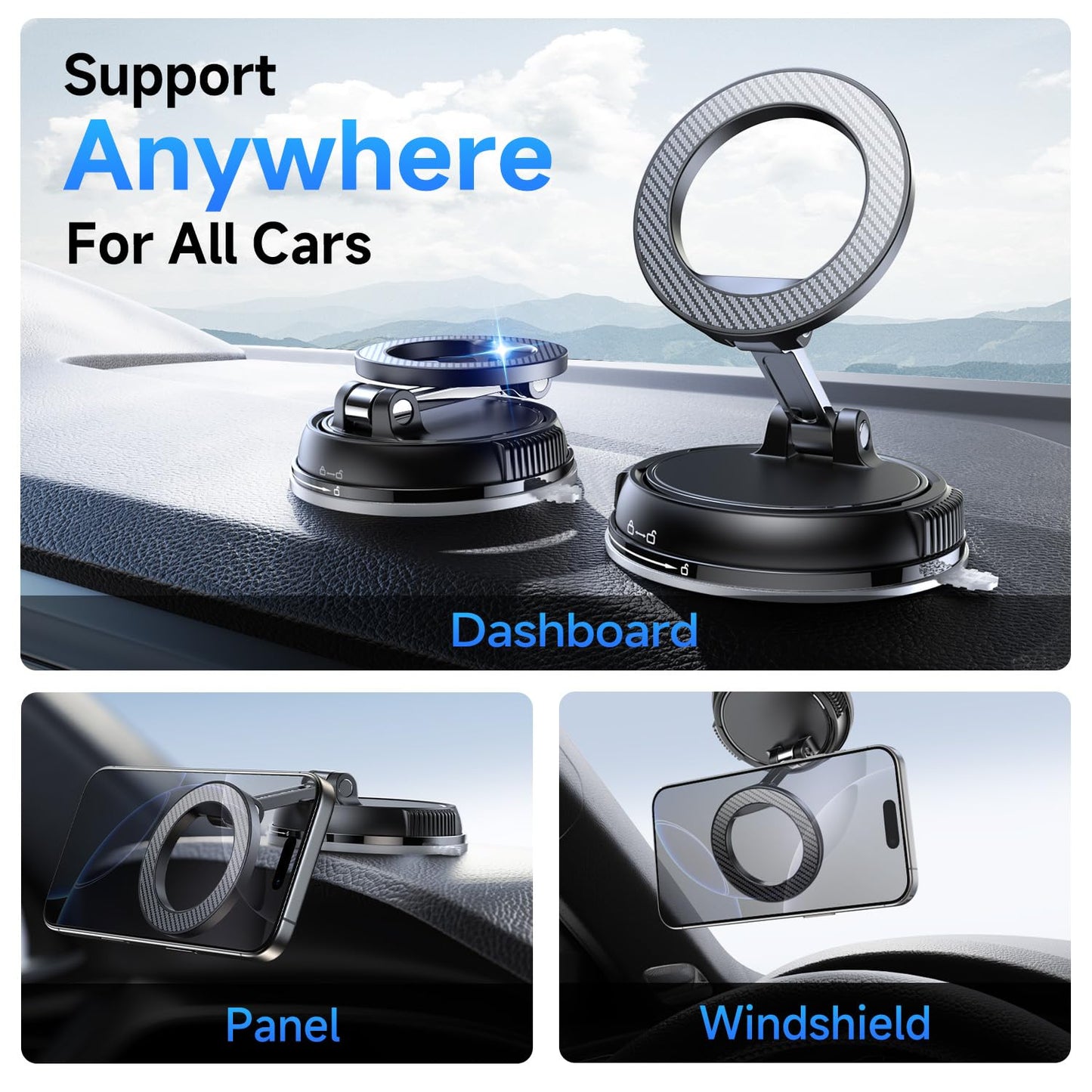 Soporte de teléfono para Coche Magsafe [78+LBS más Fuerte succión y imán más Fuerte de 2400 GF] Soporte de teléfono de Coche Ajustable de 360°, Soportes de teléfono Celular para tu Coche para Todos