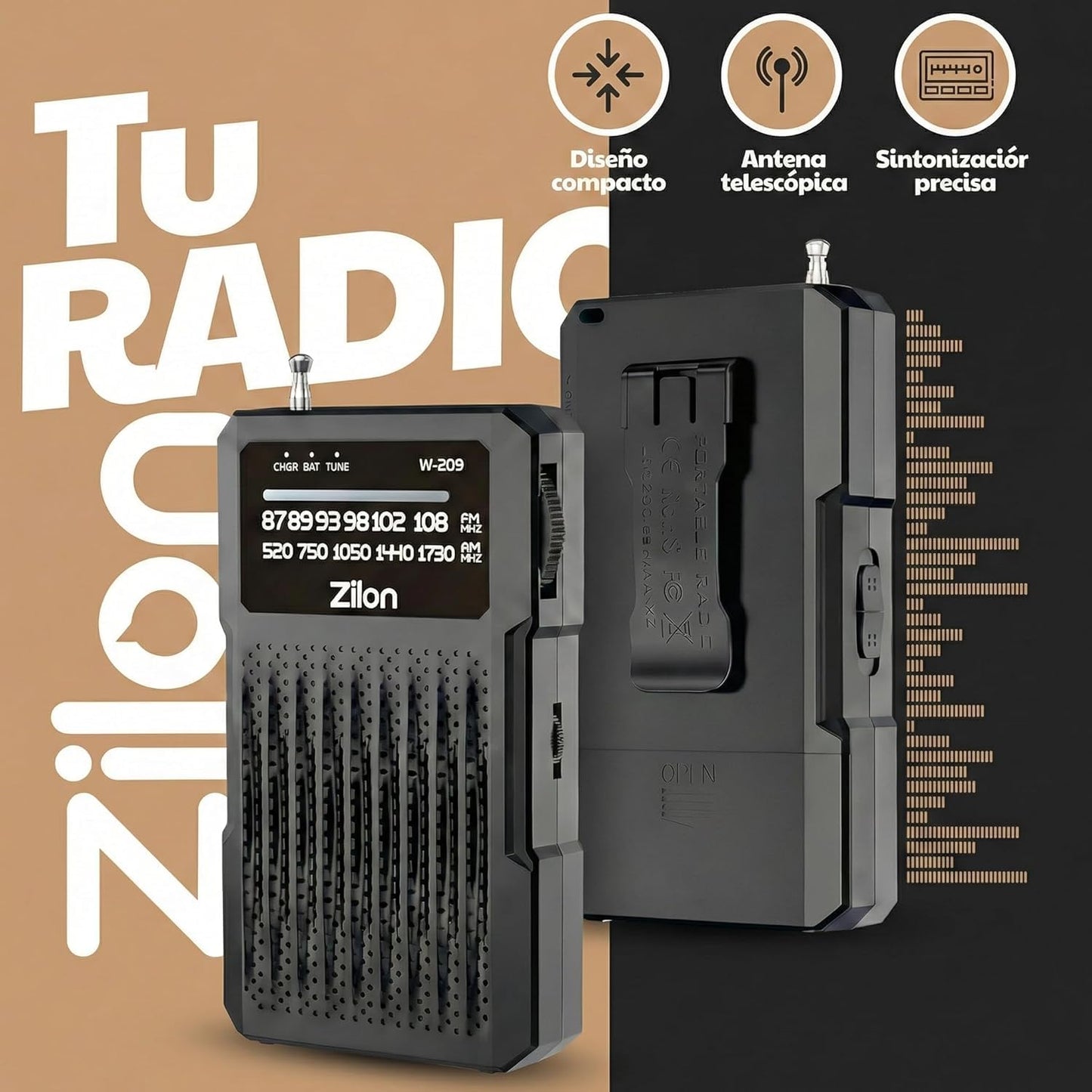 ZILON Transistor Radio a Pilas Pequeña Portatil Analogica Kit Emergencia FM Am Entrada Auriculares de Bolsillo Simple Personas Mayores Numeros Grandes para Facil Vision Muy Potente AA