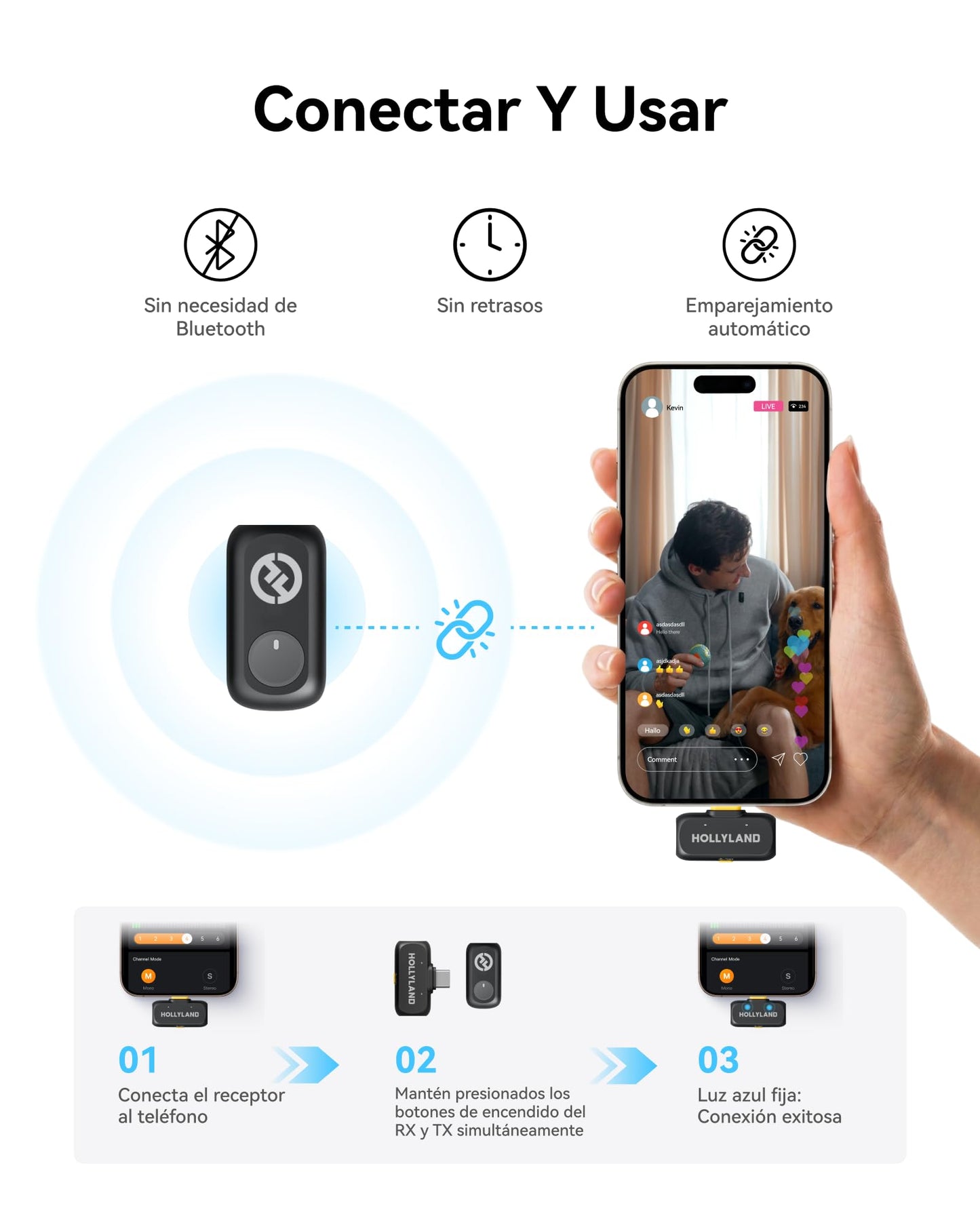 Hollyland Lark A1 Mini Duo - Mini micrófono inalámbrico para iPhone 15/16 y Android (2 TX + USB-C RX), micrófono magnético para Youtube, TikTok, podcasts y Vlogs (Negro, sin Estuche de Carga)