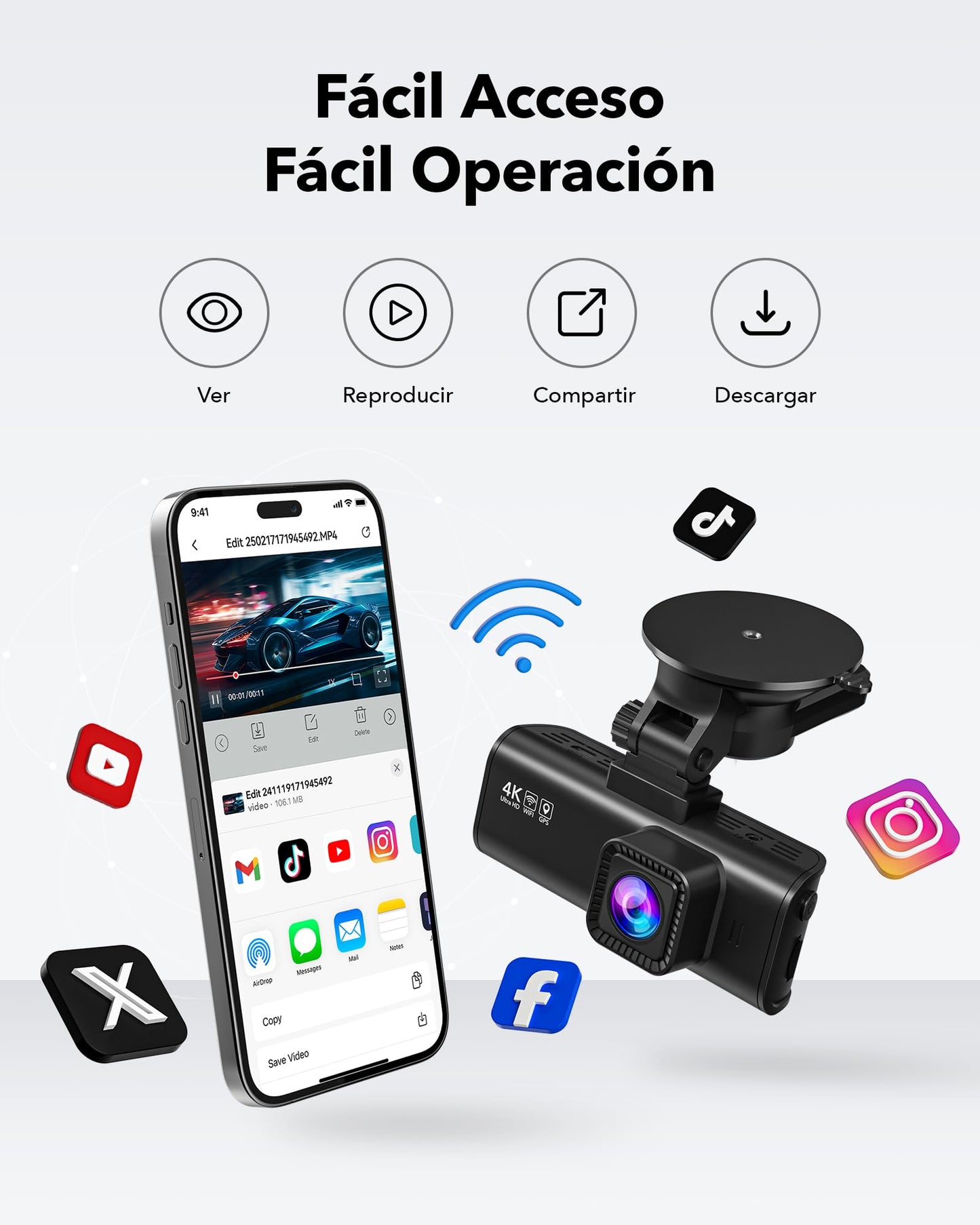 REDTIGER Dashcam 4K/2.5K Delantera y Trasera con STARVIS 2,Pantalla IPS de 3,18 Pulgadas, Tarjeta de 128 GB, WiFi de 5,8 GHz, GPS, WDR Gran Angular de 170°, Admite hasta 256 GB (F7NP)