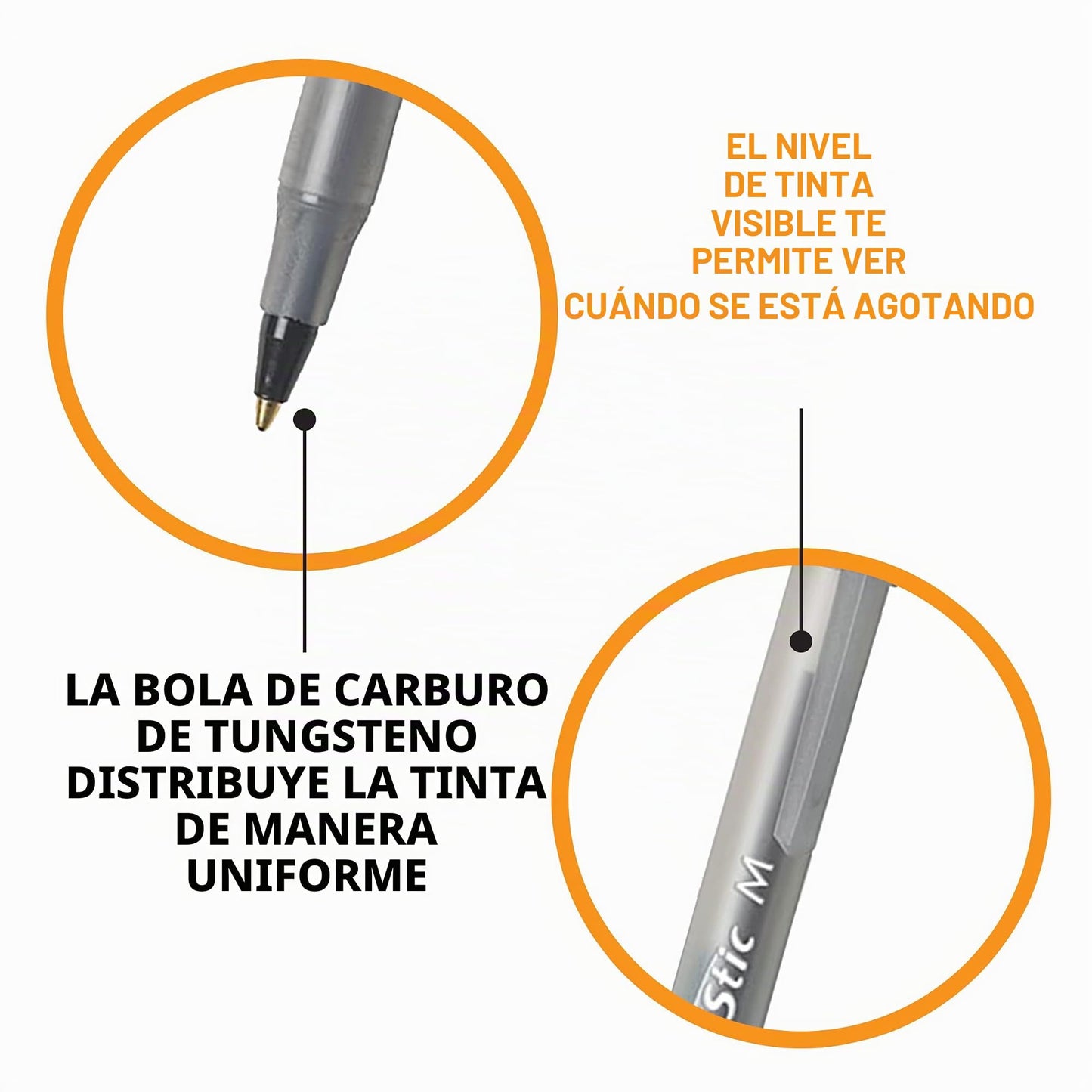 BIC Stic Xtra Life. Bolígrafo redondo, punta mediana, color negro 60 count