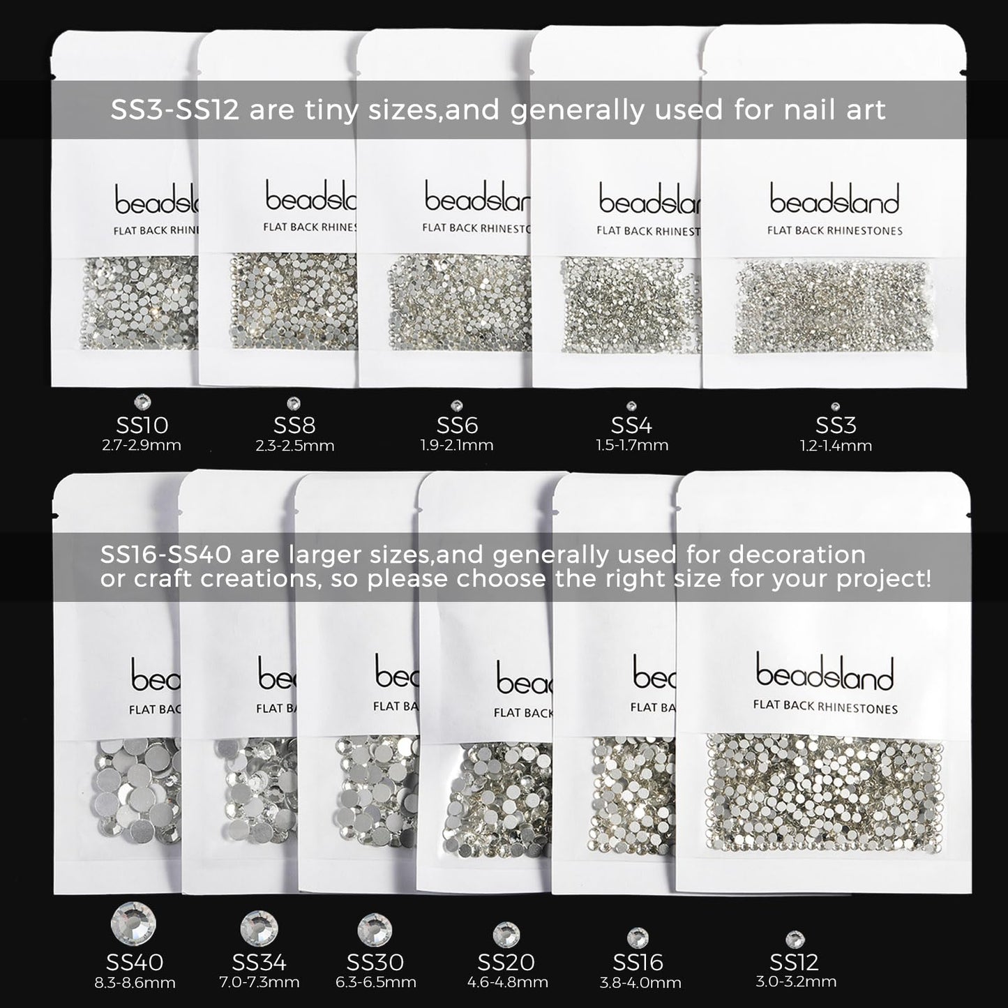 Beadsland 1440 Piezas de Diamantes de imitación de Cristal con Parte Trasera Plana,Gemas Redondas para Arte de uñas y Manualidades,Cristal Blanco AB,SS20,4.6-4.8 mm