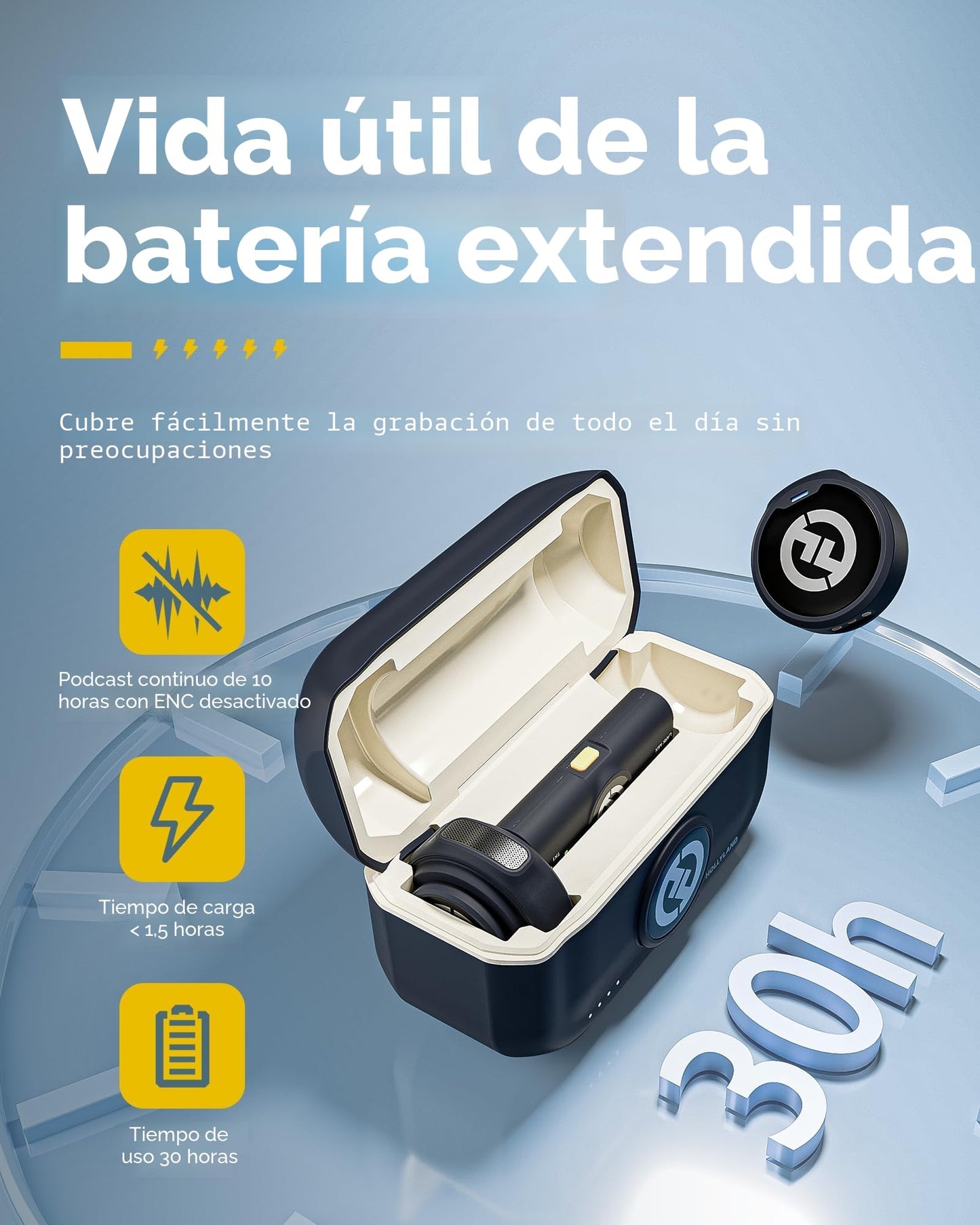 Hollyland Lark M2 Micrófono Inalambrico Solapa Compatible con Teléfonos Android, iPhone 15, 300 m, Hi-Fi Audio, Cancelación de Ruido, 30H Duración, Micrófono Inalámbrico para Livestream Vlog - Negro