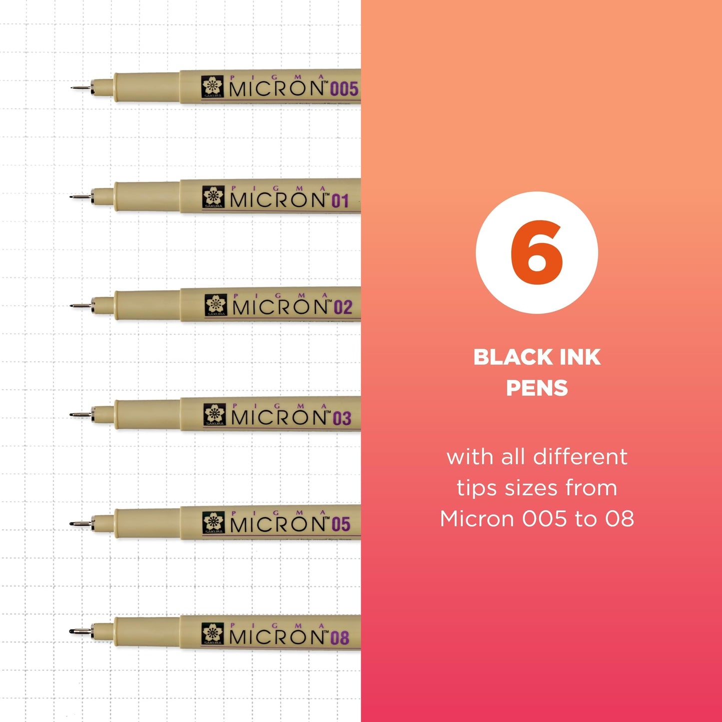 SAKURA Pigma Micron - Bolígrafos surtidos (6 unidades), color negro
