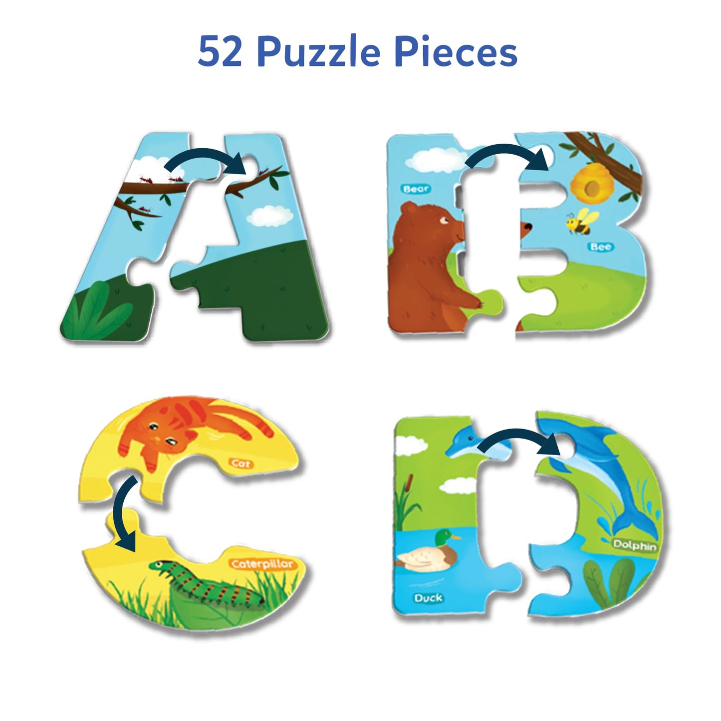 Skillmatics Rompecabezas de alfabeto de animales, rompecabezas de 52 piezas para niños pequeños, preescolares, juguete educativo para aprender ABC y letras, regalos para niños y niñas de 3, 4, 5, 6