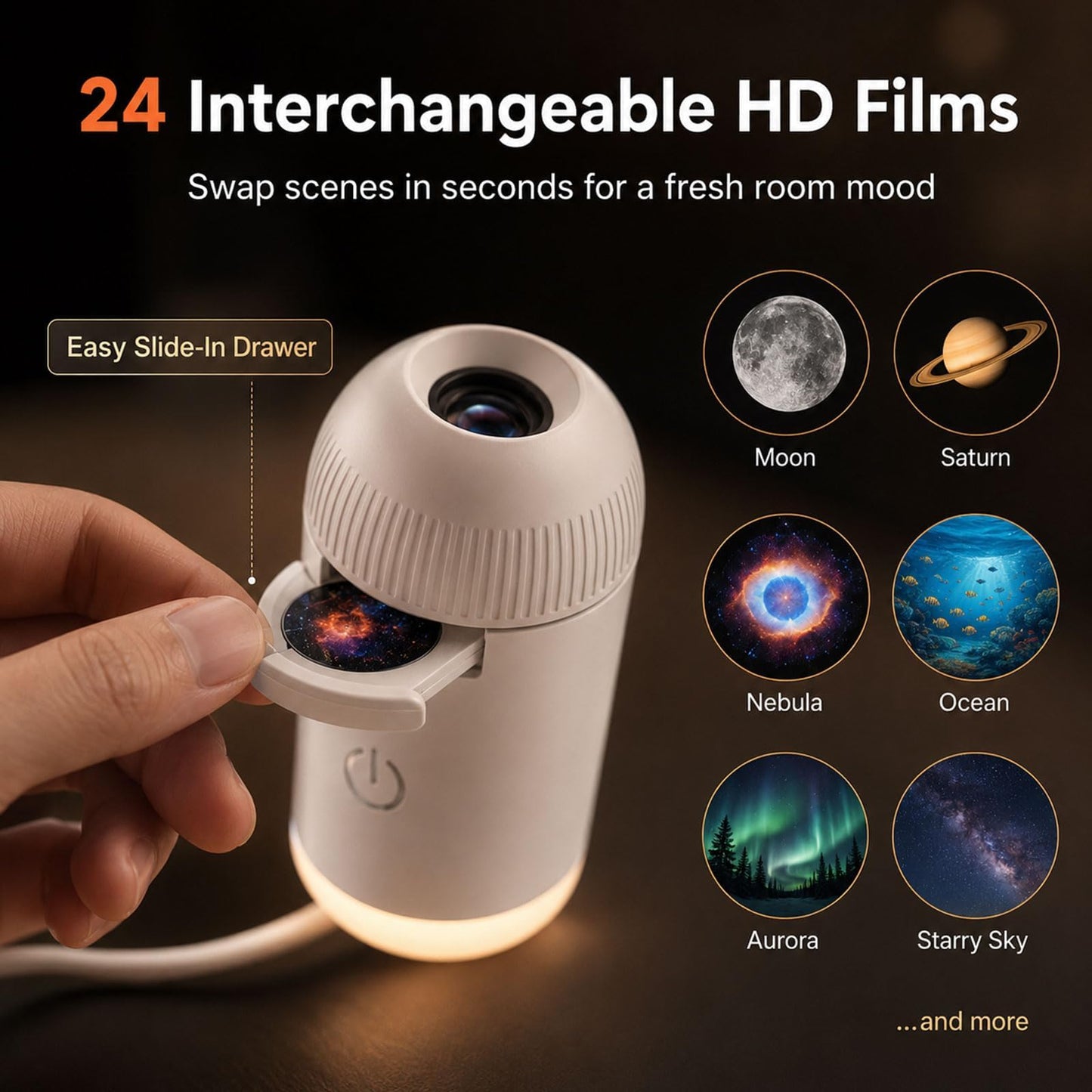 Proyector de luz nocturna holográfica 5D inteligente HD mejorado 2026 con 24 películas, proyector de estrellas HD Plug and Play, proyector Galaxy Star 2 en 1, rotación de 360 grados, alimentado por