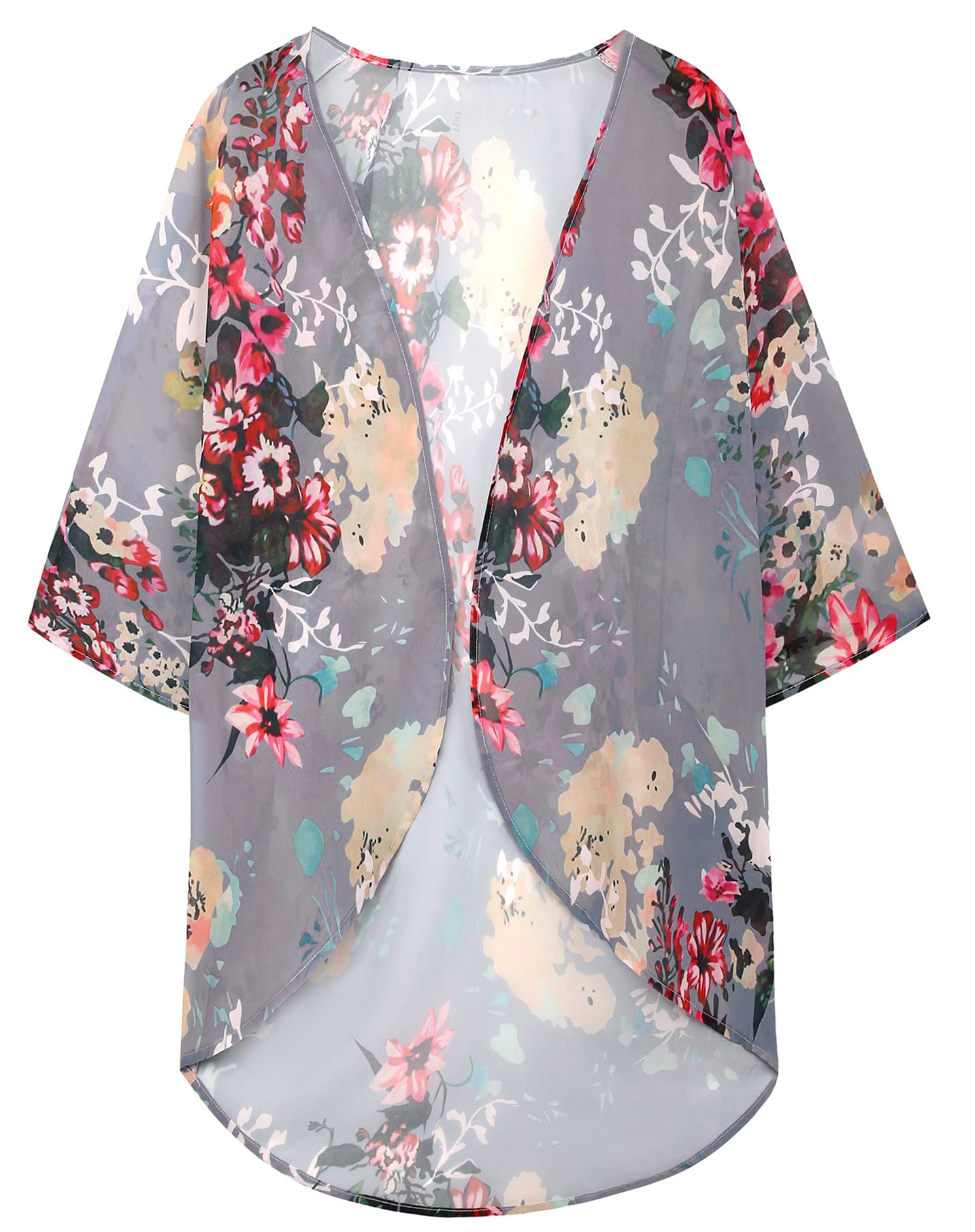 Cárdigan tipo kimono de manga abombada con estampado floral para mujer, blusa casual suelta, L