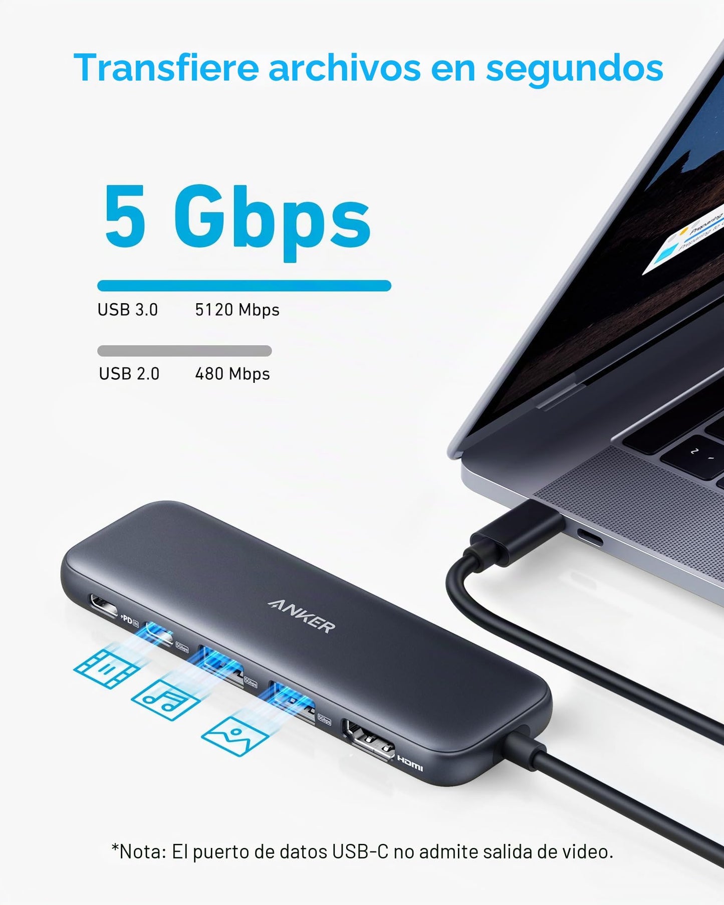 Anker 332 Hub USB C 5 en 1 con HDMI 4K y 2 Puertos USB-A