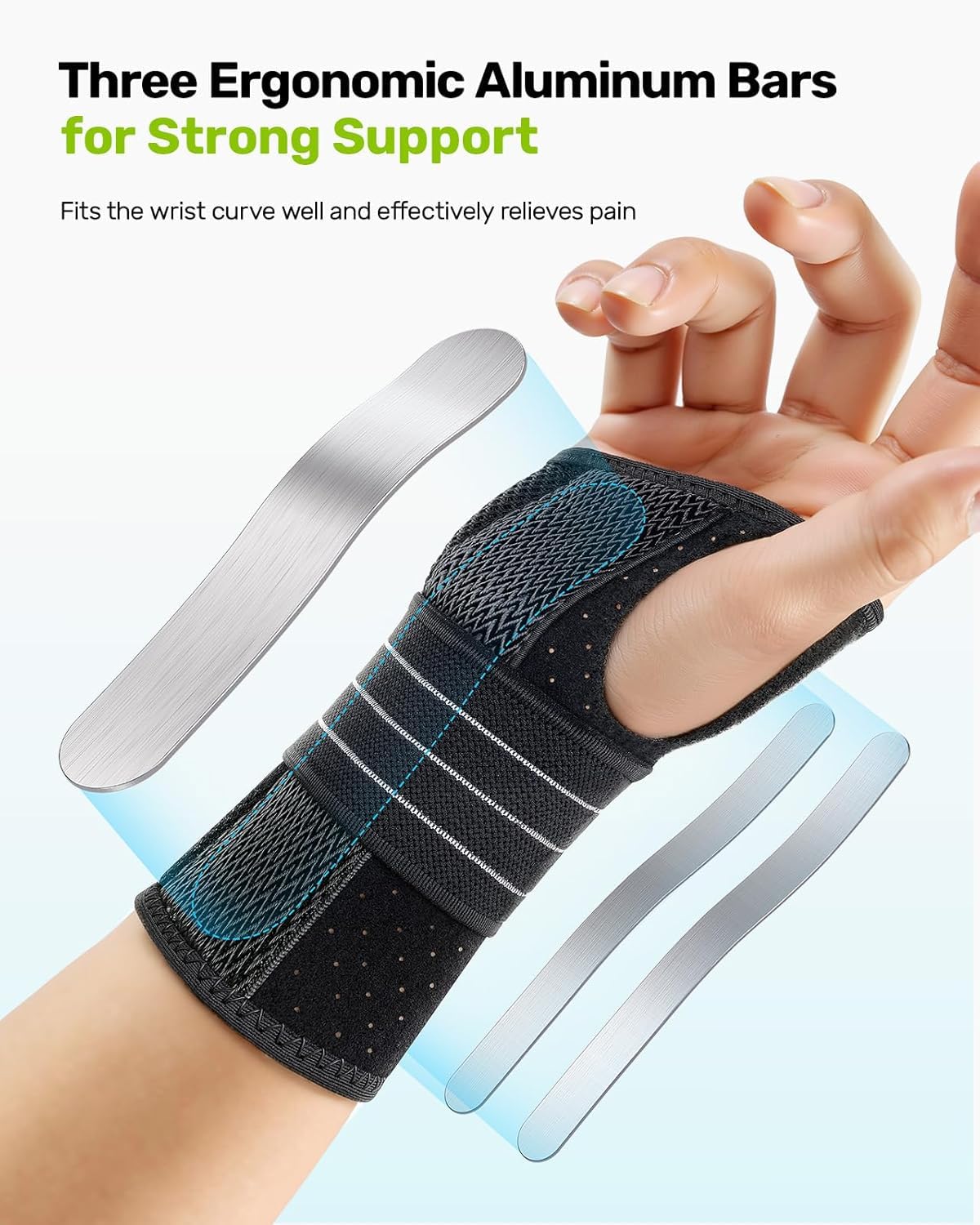 Rakiie 2 Férulas de Muñeca para Túnel Carpiano, Soporte Nocturno Ajustable con 3 Férulas Metálicas, sin Presión en el Pulgar, Unisex para Mano Izquierda/Derecha, Gris Talla M