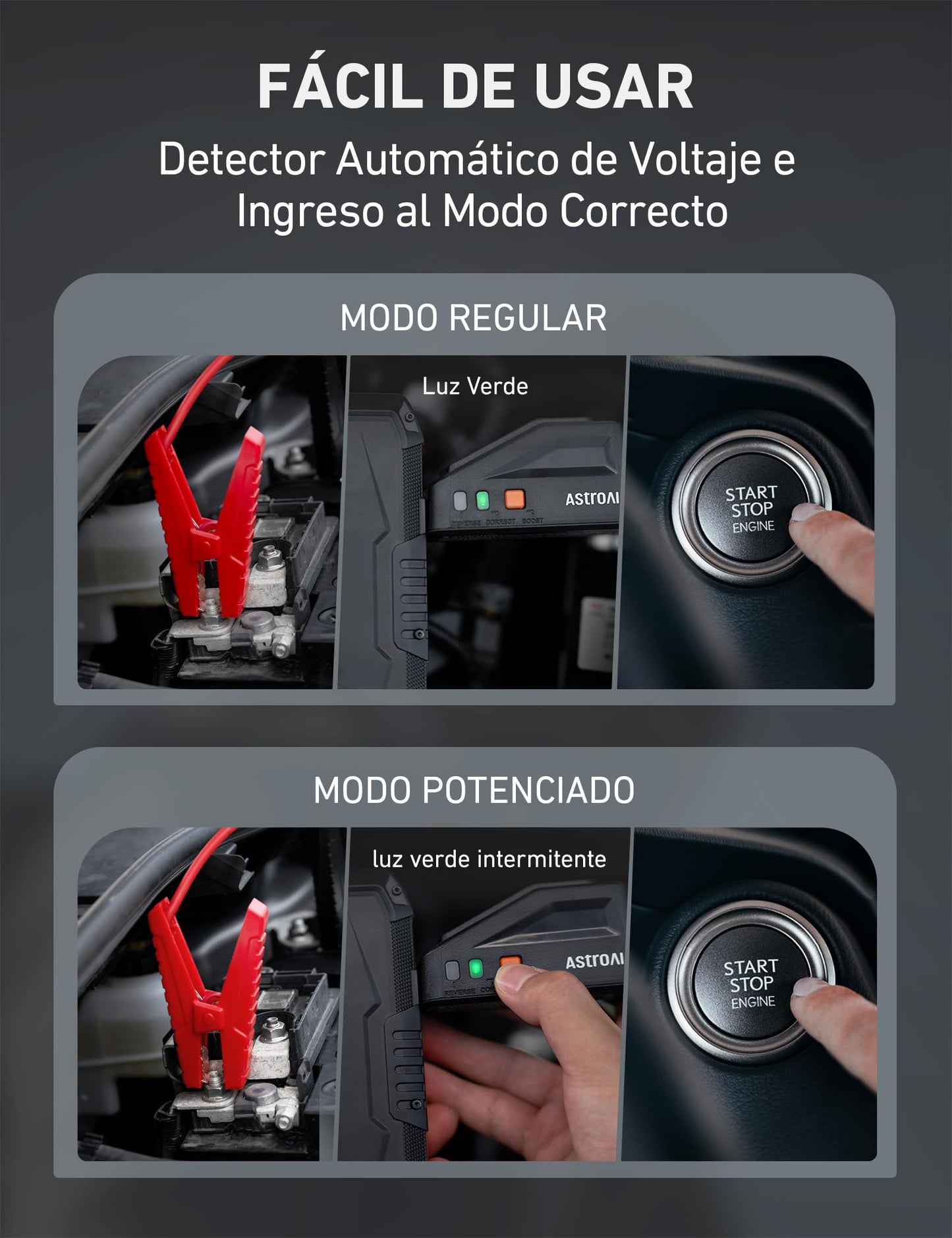 AstroAI Arrancador de Baterias de Coche 1500A 12V con Cargador de Pared para Motores de Gasolina de hasta 6,0L y Motores Diesel de hasta 3,0L con 3 Modos de Luz y Cable de Arranque