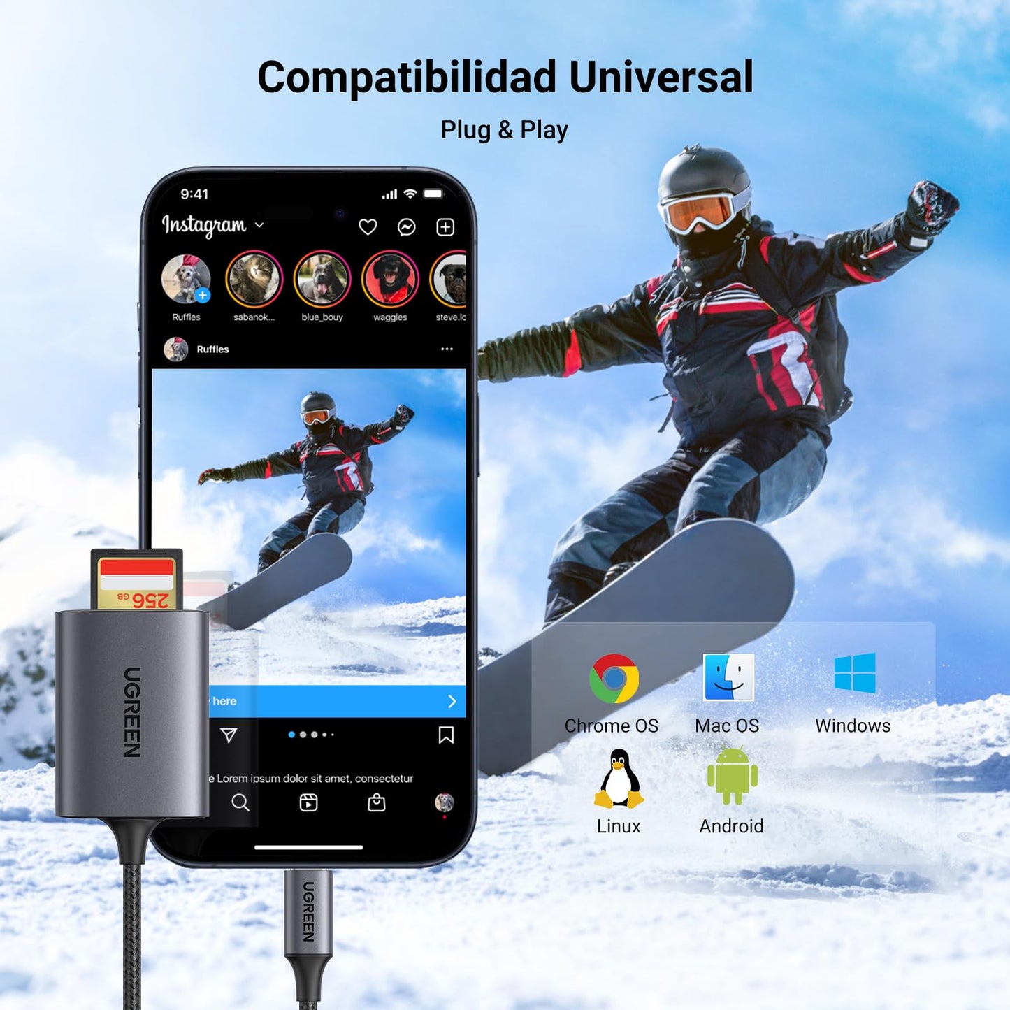UGREEN USB C 170 MB/s Lector de Tarjetas SD Micro SD TF Adaptador Micro SD Tipo C OTG SD Card Reader Aluminio Compatible con iPhone 17 Pro MAX Air MacBook Pro Air iPad Pro Galaxy S25 S24 (SD 3.0)