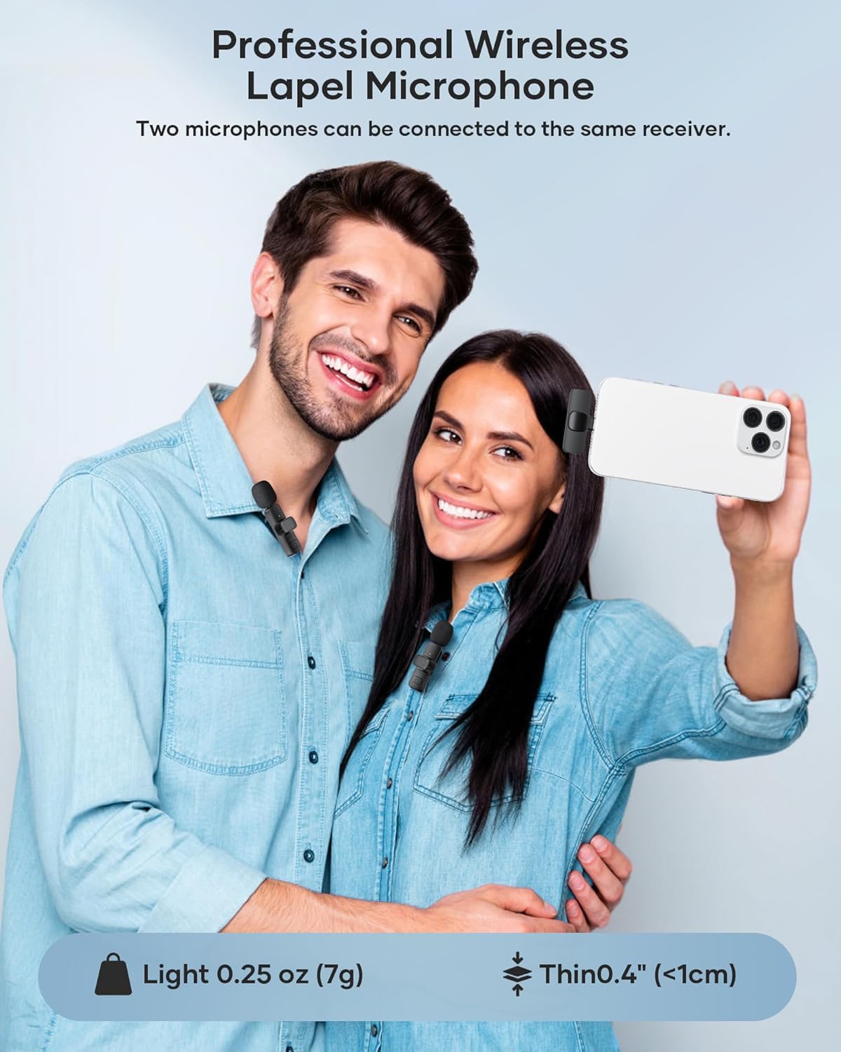 KUKIHO Paquete de 2 micrófonos Lavalier inalámbricos para iPhone, iPad y teléfono Android, micrófono de Solapa Plug and Play