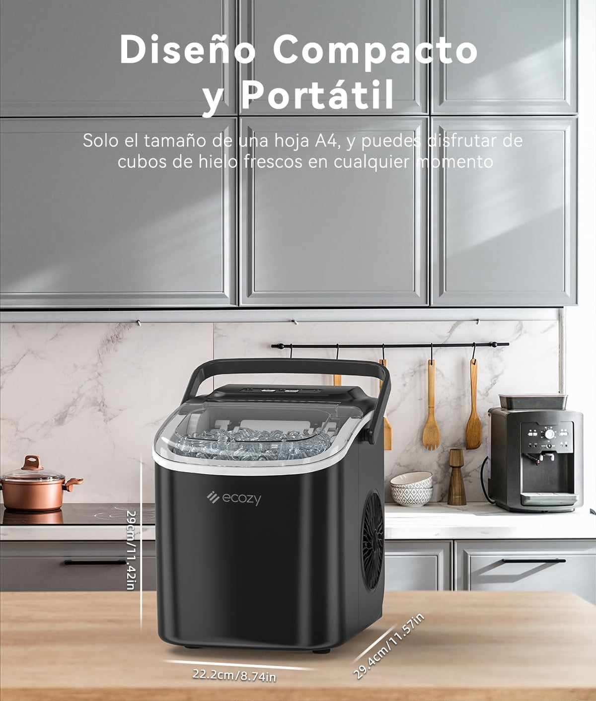 Máquina de hielo portátil ecozy, 9 cubitos en 6 minutos