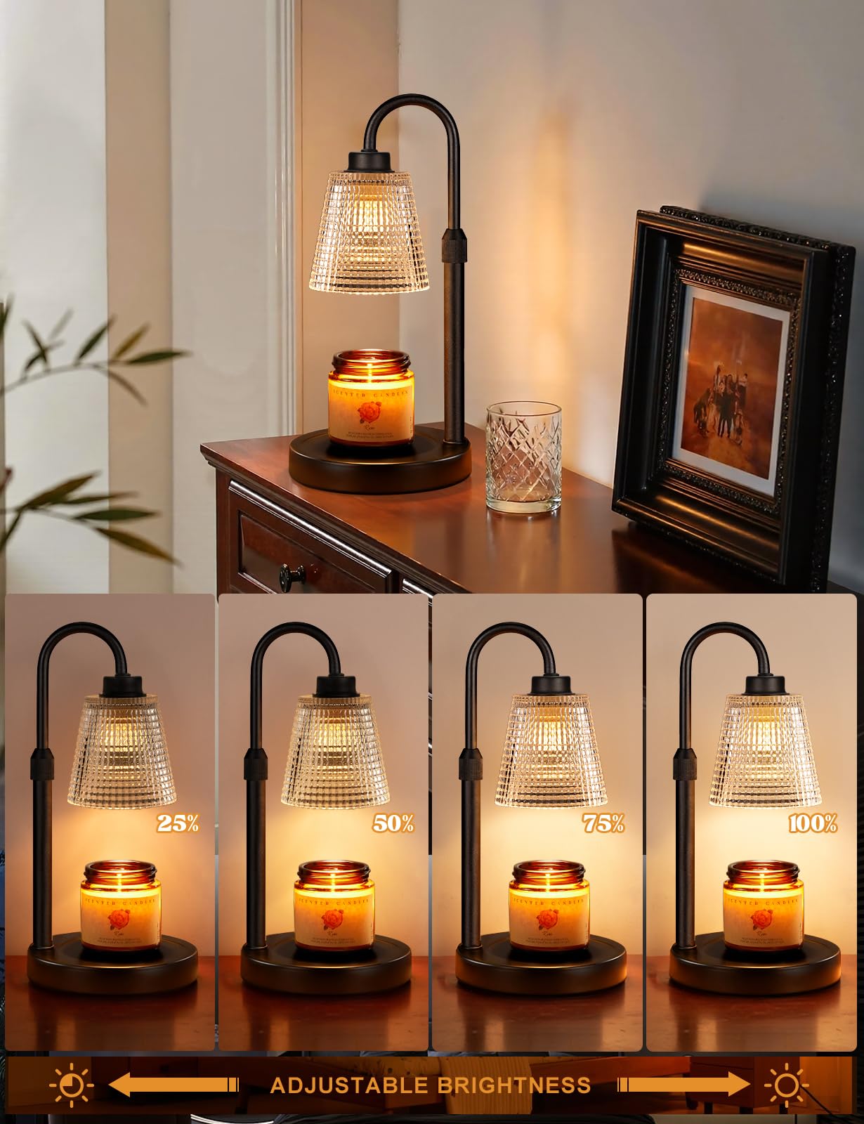 Innqoo Lámpara calentadora de velas con temporizador, calentador de velas regulable para velas en tarro, calentador de cera ajustable en altura, regalos de cumpleaños para mujeres y madres, regalos de
