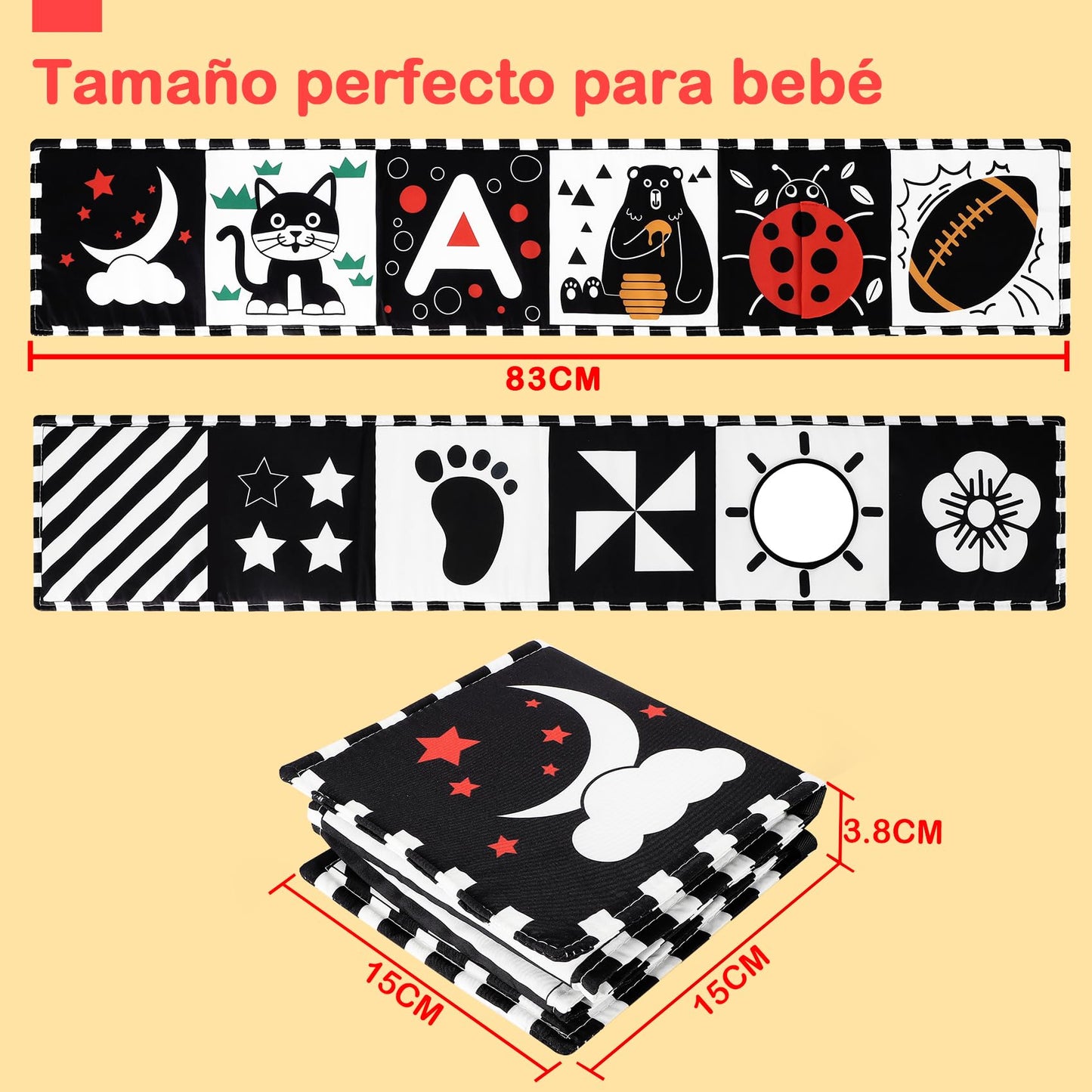 URMYWO Bebé Juguetes 0 6 Meses Negro Blanco Libro Bebé Contraste Libros de Tela 0 3 6 12 Meses Regalos para Bebés (BL-US)