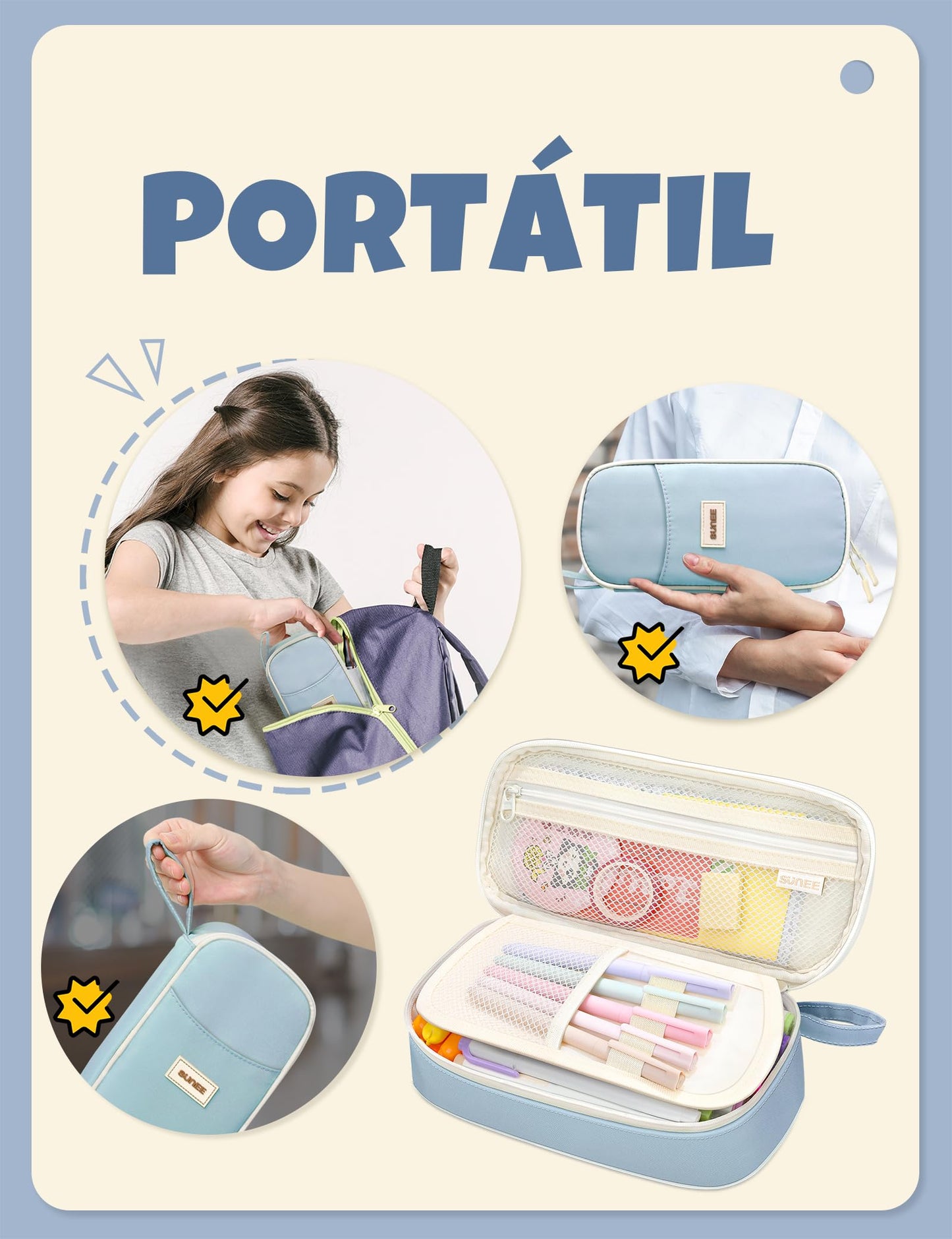 SUNEE Estuche Escolar Grande con Compartimentos, Multiusos Estojo Escolar Colegio Organizador de Papeleria Pencil Case para Niñas, Niños, Adolescentes, Mujeres, Hombres,Azul