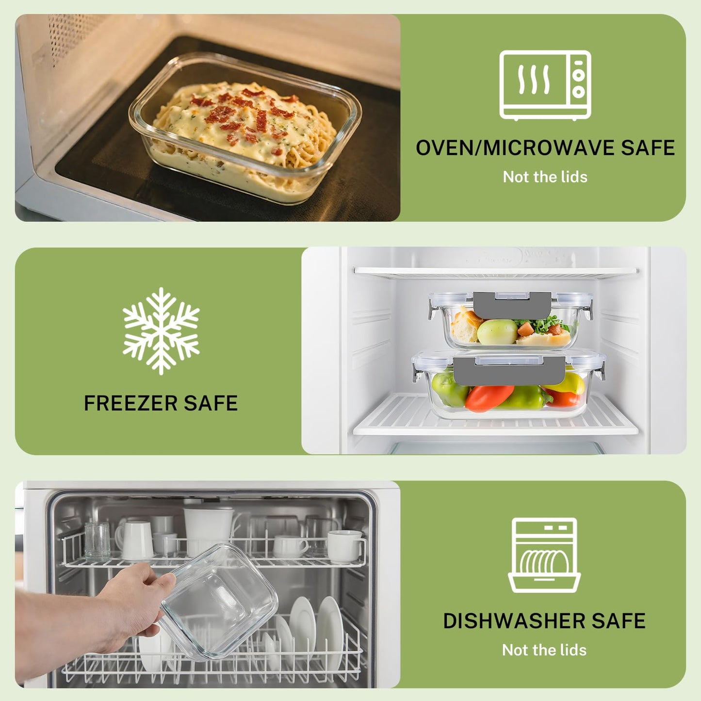 HOMBERKING Paquete de 8 recipientes de vidrio para almacenamiento de alimentos con tapas, recipientes de preparación de comidas, cajas bento herméticas con bloqueo a prueba de fugas para microondas,