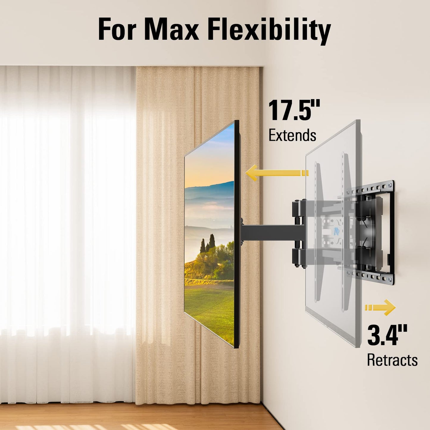 Montaje sueño md2380 TV Soporte de pared para la mayoría 26 – 55 inch LED, OLED, LCD y Plasma TV de pantalla plana, con giratorio de movimiento completo articulado doble armas, hasta Vesa 400 x 400 mm y 99 libras con inclinación