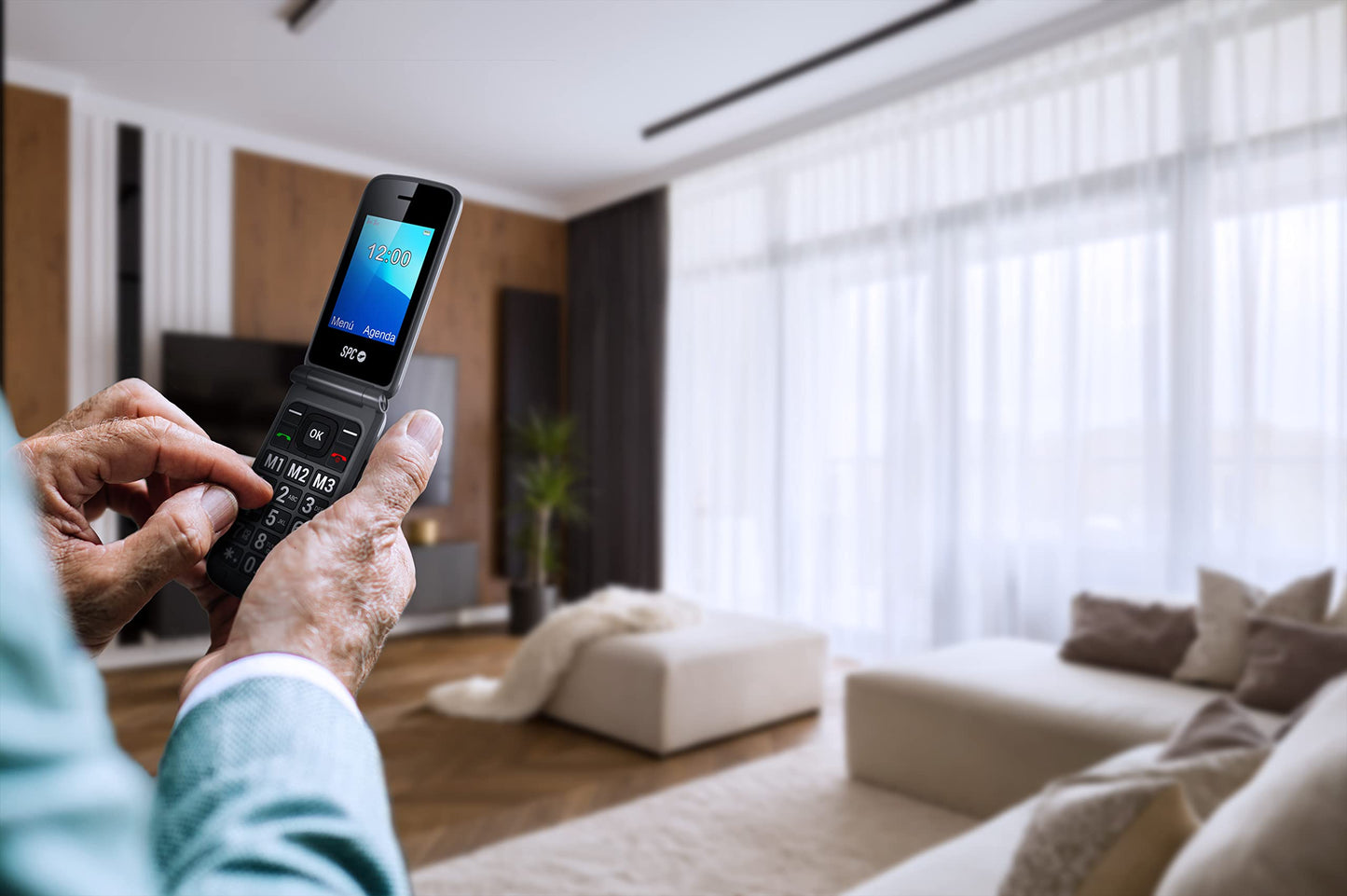 SPC Stella 2 - Teléfono móvil de Tapa para Mayores, Botones y Teclas Grandes, fácil de Usar, configuración remota, botón SOS, USB-C, 3 memorias directas, Base de Carga, Color Negro