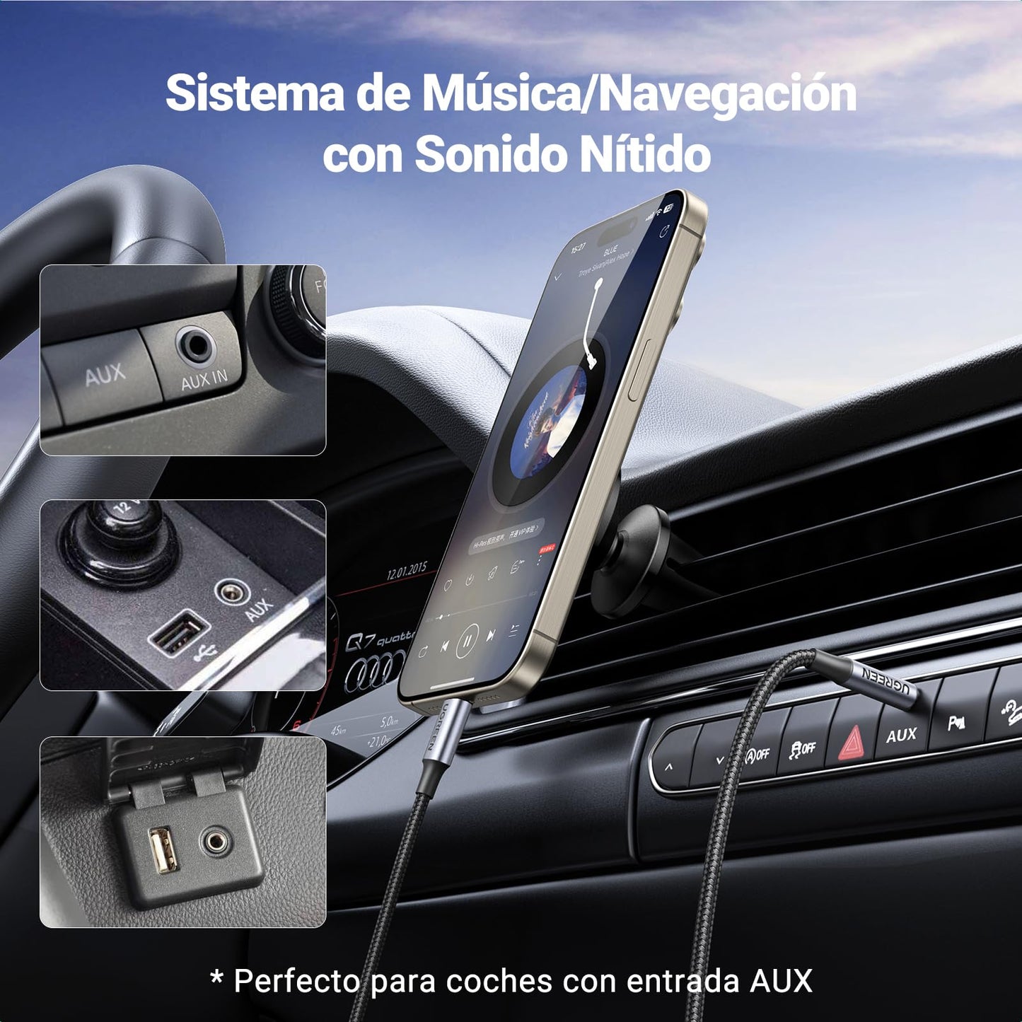 UGREEN Cable USB C a Jack 3.5 DAC Chip 1M Auxiliar Tipo para Coche Compatible con iPhone 17 Pro Max Air iPad Galaxy S25 Ultra Pixel 9 XL (Gray)