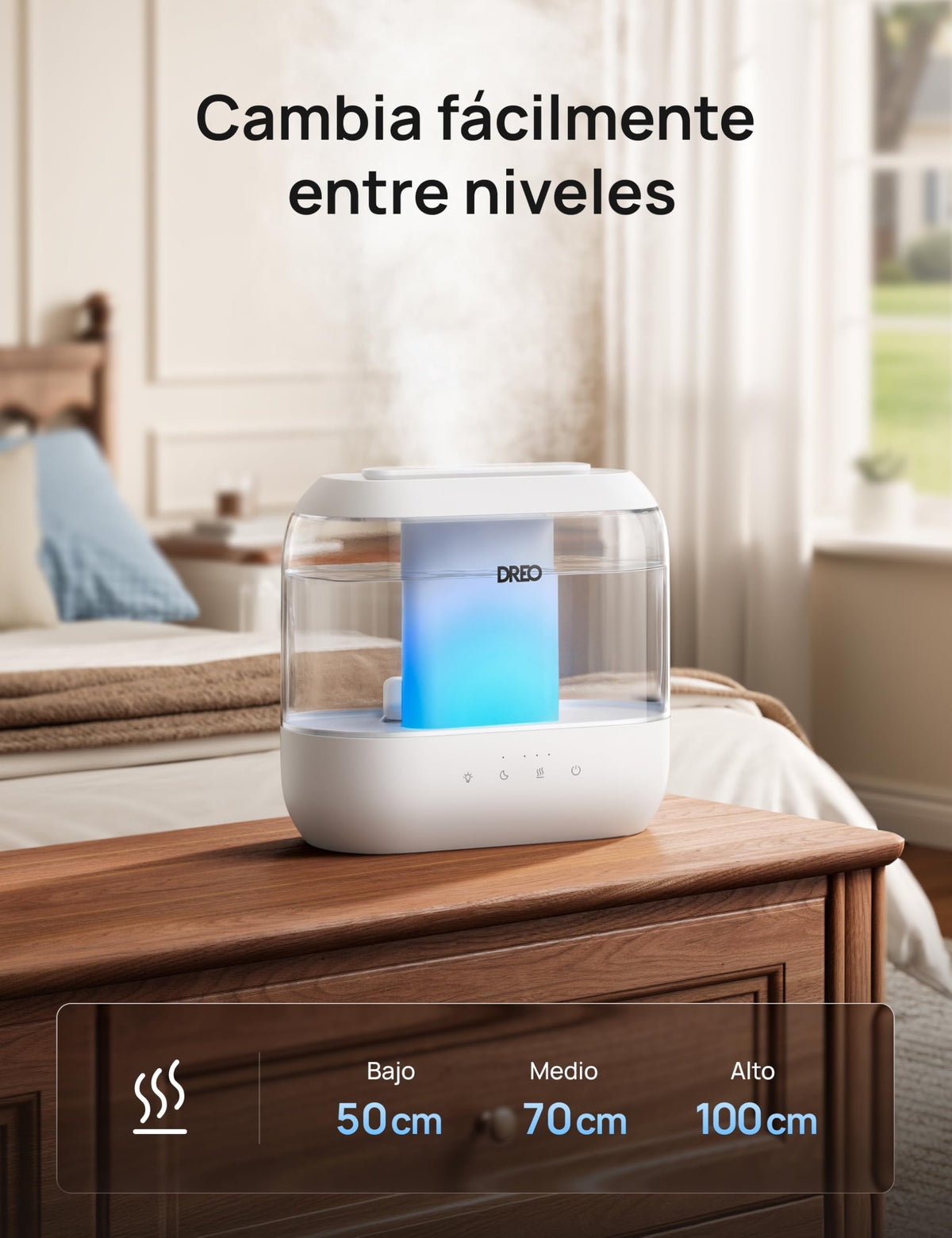 Dreo Humidificador para el dormitorio, humidificador de vapor frío de 4L con difusor de aceite y luz nocturna, 32H de autonomía, Humidificador ultrasónico silencioso para las guarderías y plantas