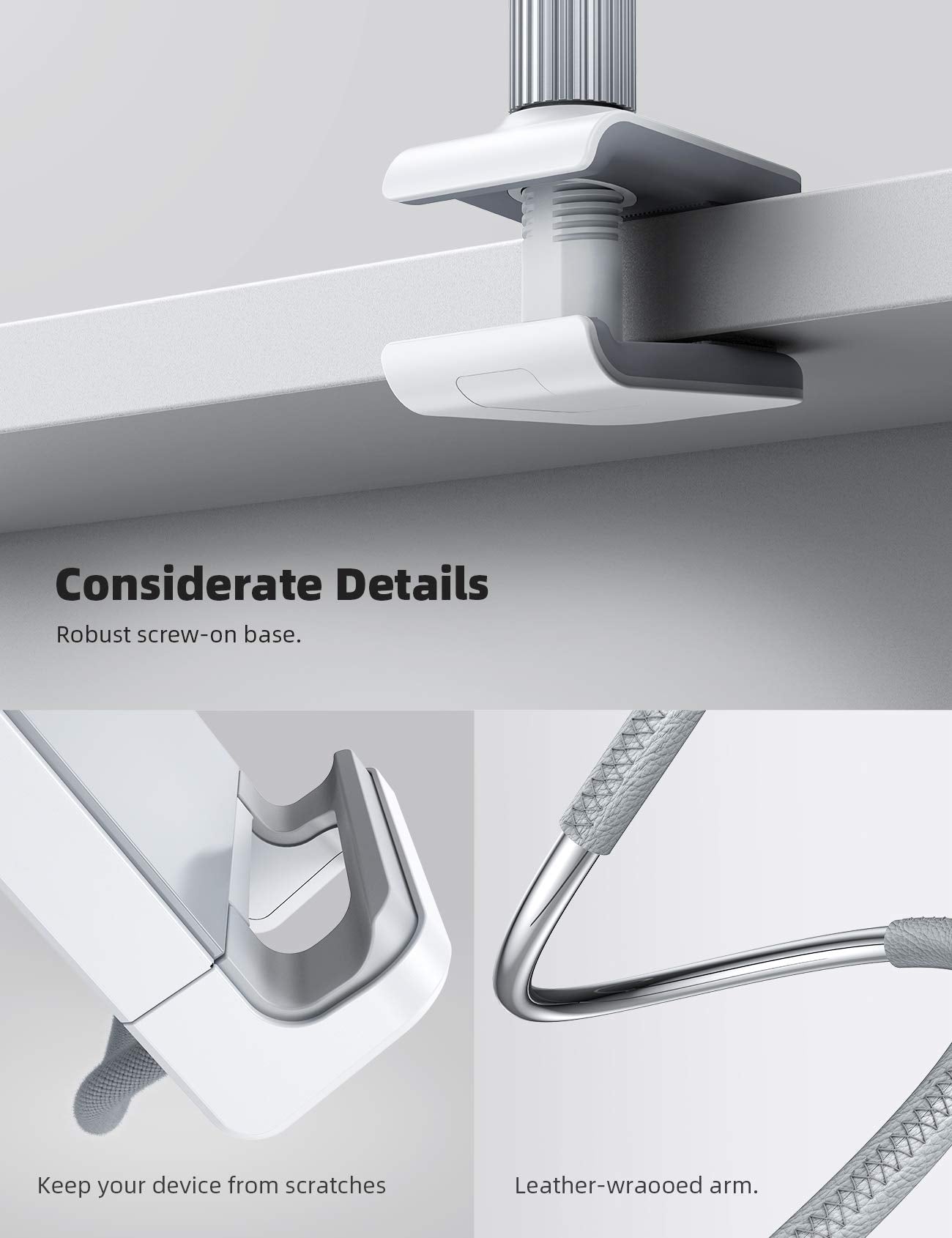 Lamicall RR Wcydc Soporte para Tablet con Cuello de Cisne, Soporte Flexible para Tablet Compatible con iPad Mini Pro, Air, Switch, Galaxy Tabs, más Dispositivos de 4.7 a 10.5 Pulgadas, Color Gris