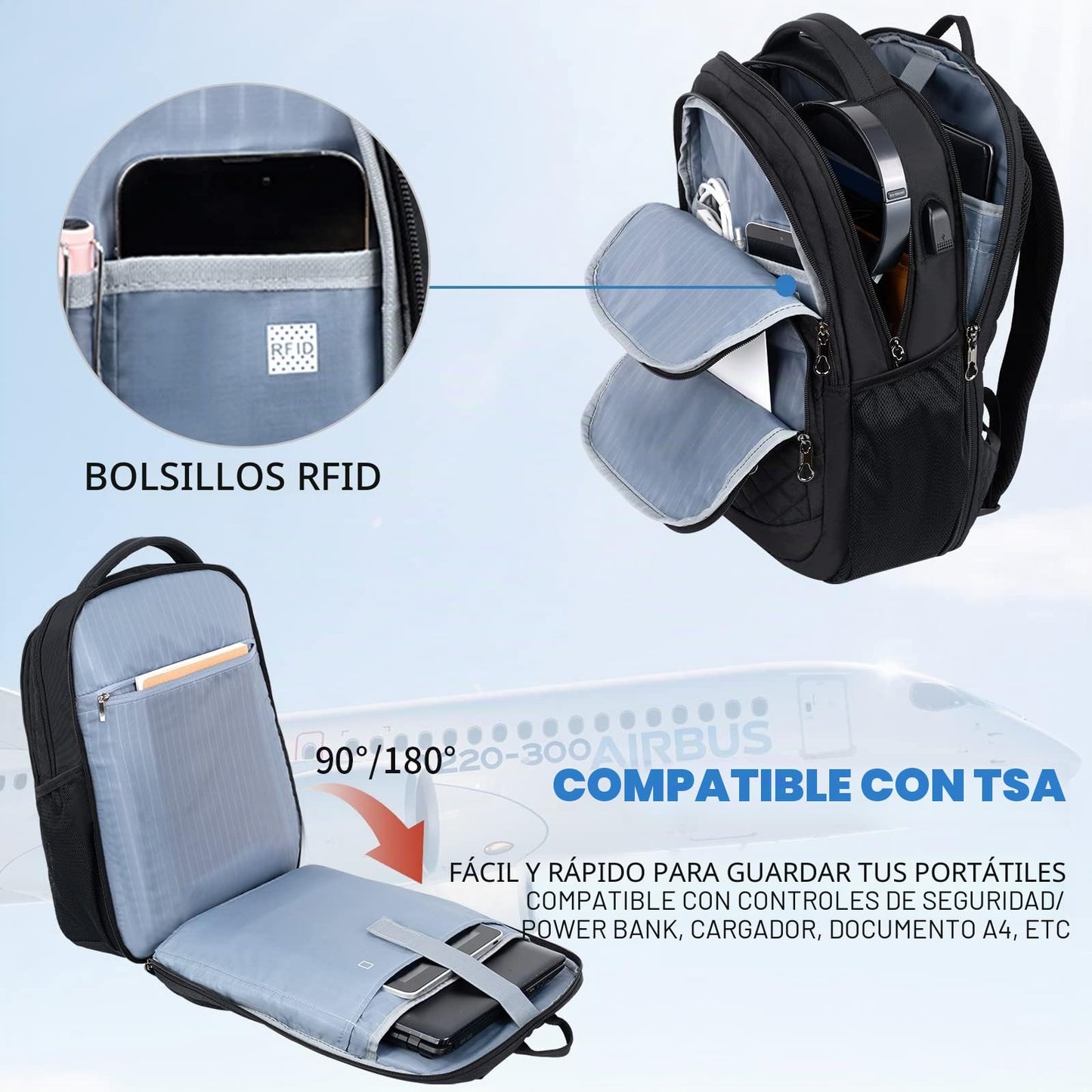 KROSER Mochila de viaje para portátil, Acolchado, negro, 43,18 cm, Mochilas Daypack