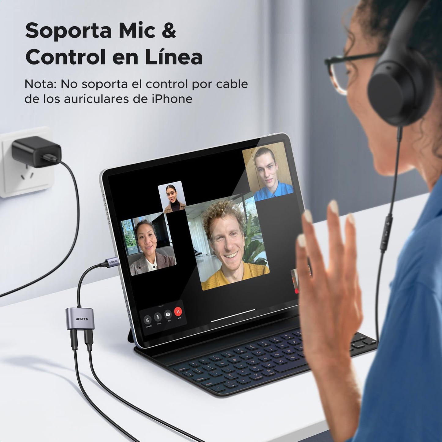 UGREEN 2 en 1 Adaptador USB C a Jack de 3,5 mm Compatible con Audio