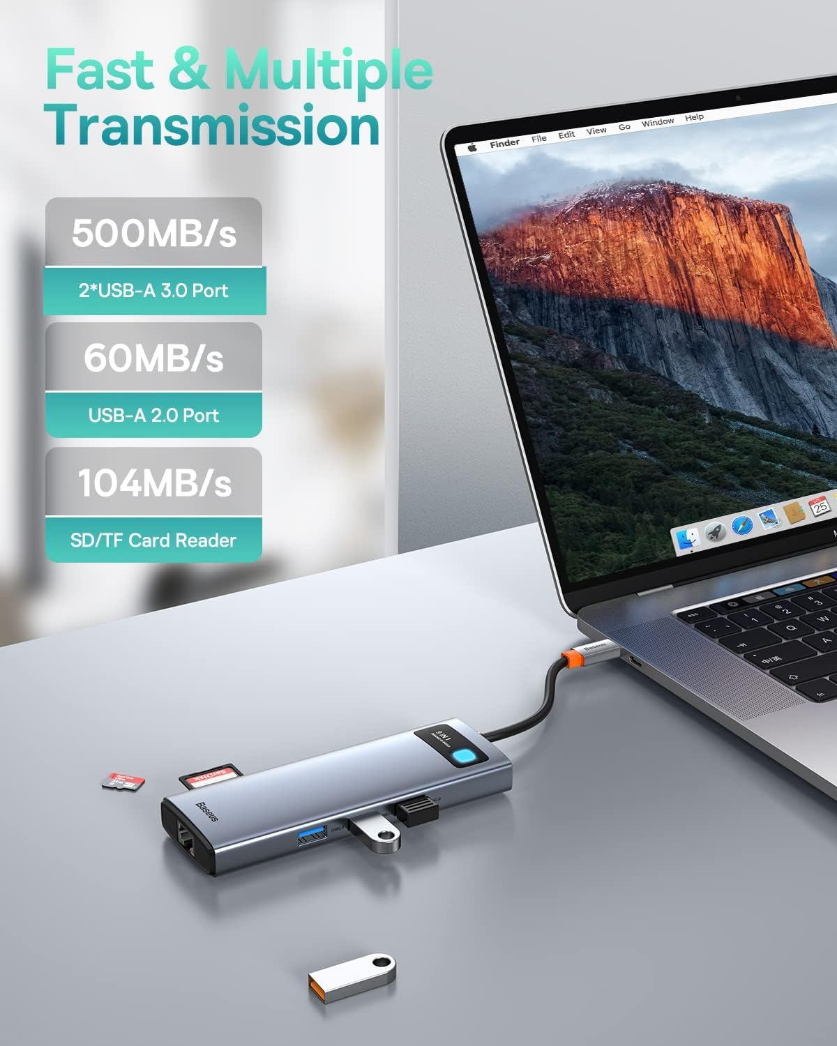 Baseus Estación de acoplamiento para portátil con monitor dual 4K a 120Hz, concentrador USB C 9 en 1 con 2 HDMI, LAN de 1000 Mbps, PD máximo de 85 W, 3 USB, lector de tarjetas SD, base USB C