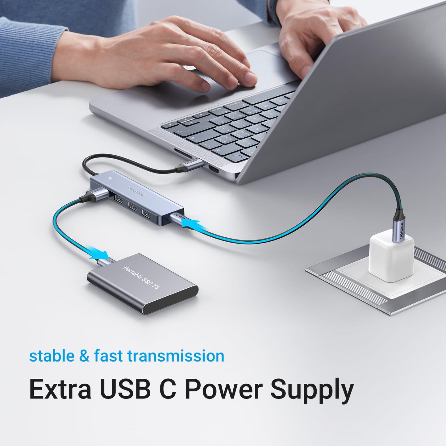 UGREEN Hub USB C a USB A con 4 USB 3.0 para laptop, MacBook Pro/Air, Mac mini M4, iMac, iPad Pro, Chromebook, Dell XPS, Galaxy S23 y más, 0.5 pies